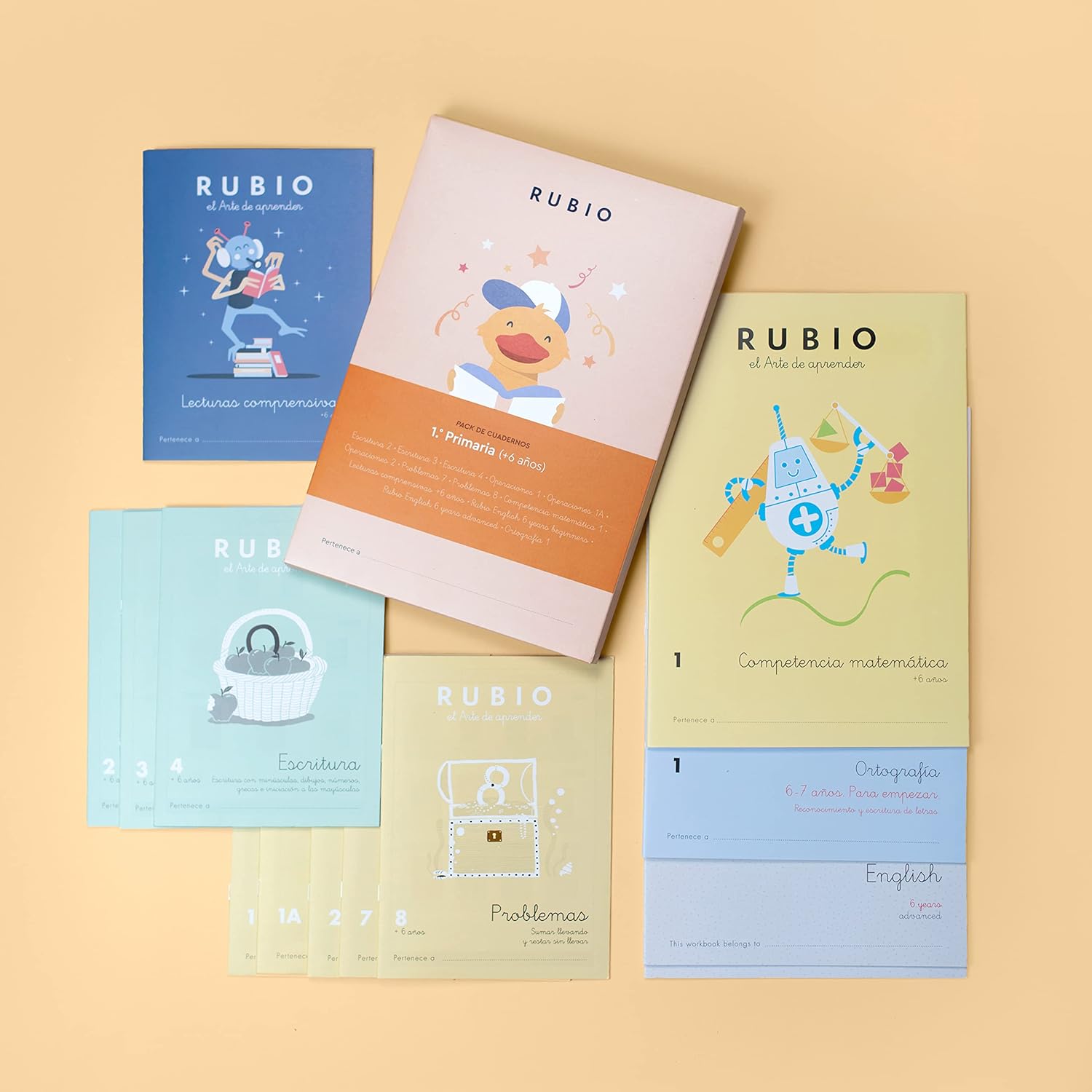 Pack cuadernos Rubio para 1º Primaria. Contiene 13 cuadernos