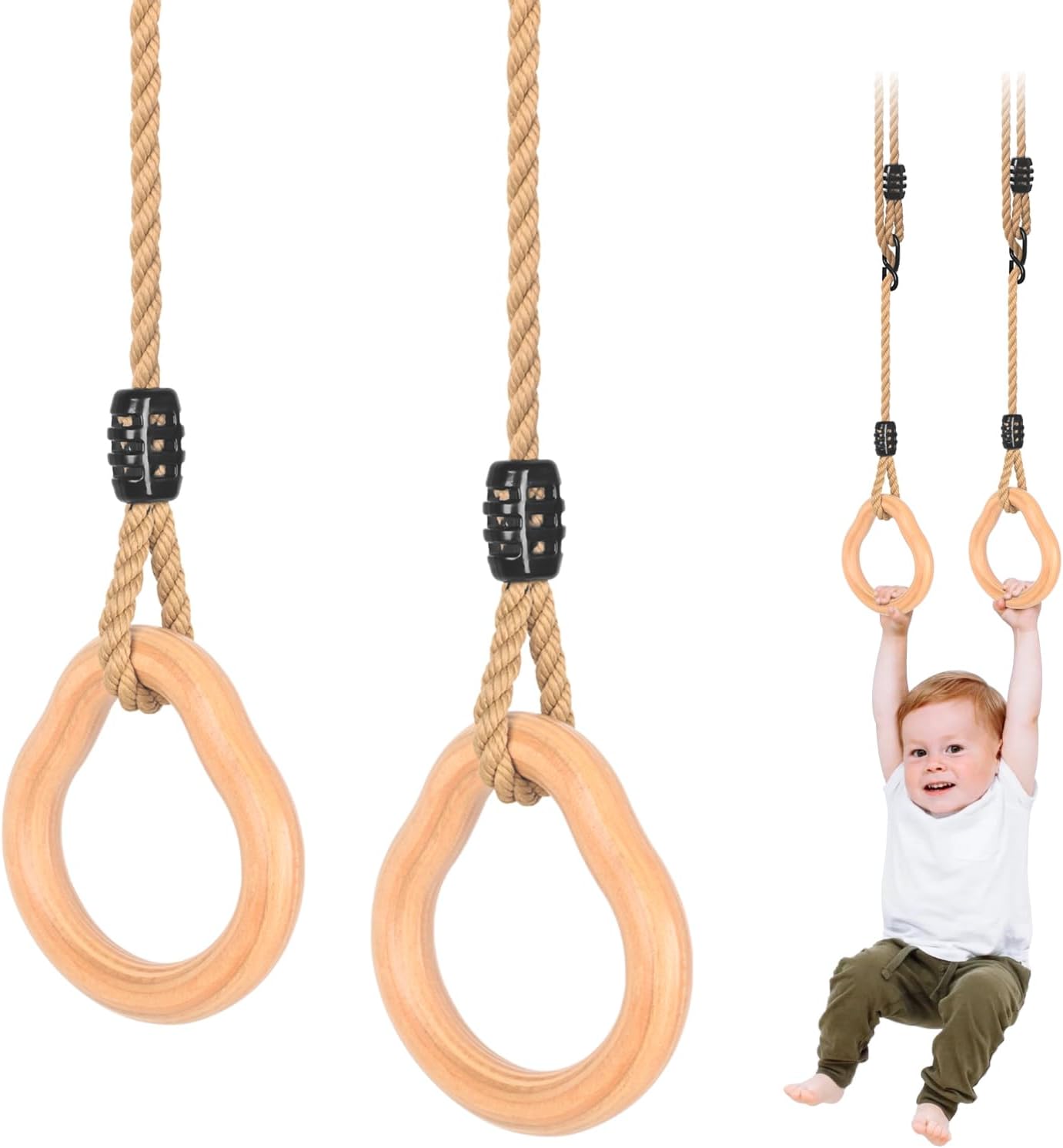 Columpio Trapecio Trapecio Anillas Multifuncional Trapecio Infantil con Cuerda de Cáñamo Ajustable