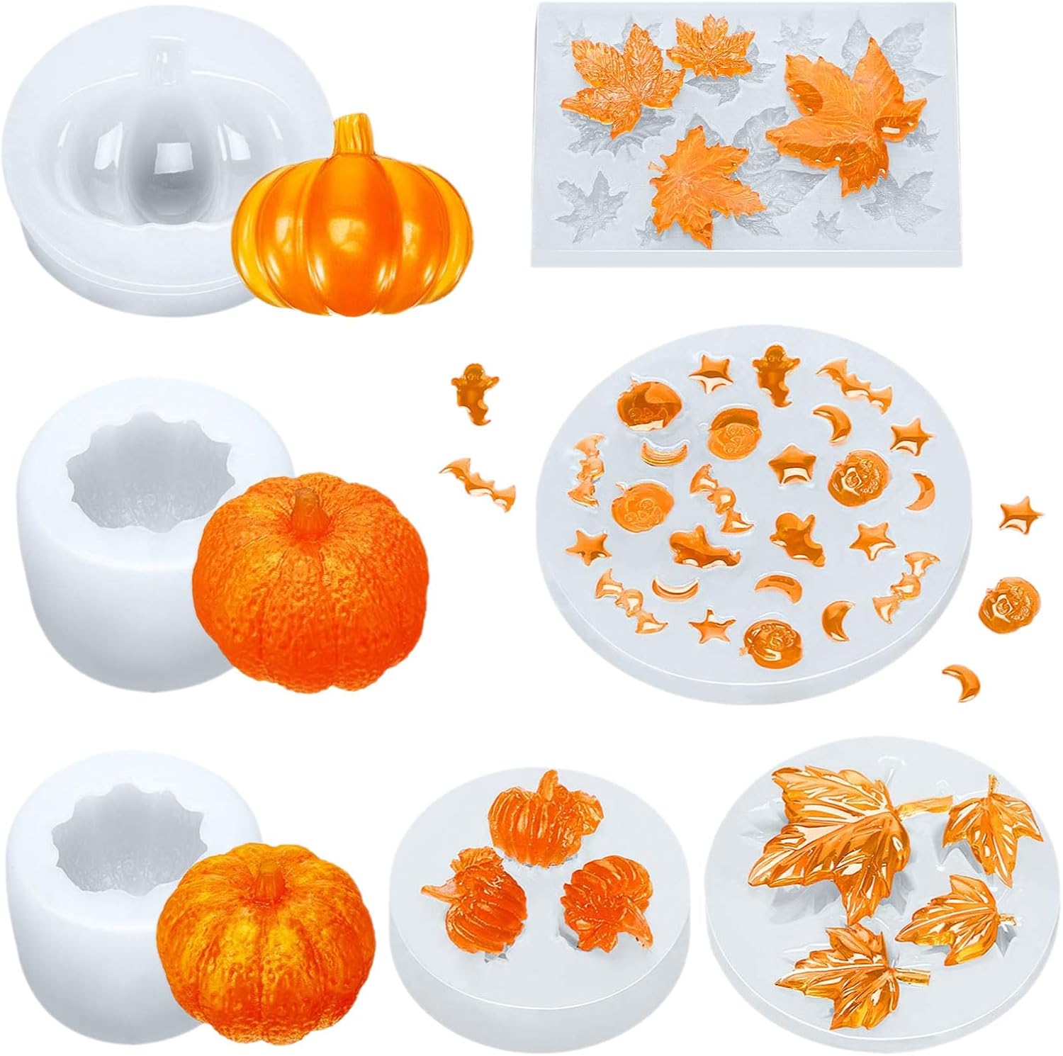 Molde de Silicona Calabaza, Molde de Siliconas de Otoño, 3D Calabaza Velas, Moldes de Resina de Acción Gracias para Velas, Jabones, Chocolates y Manualidades DIY (7PCS)