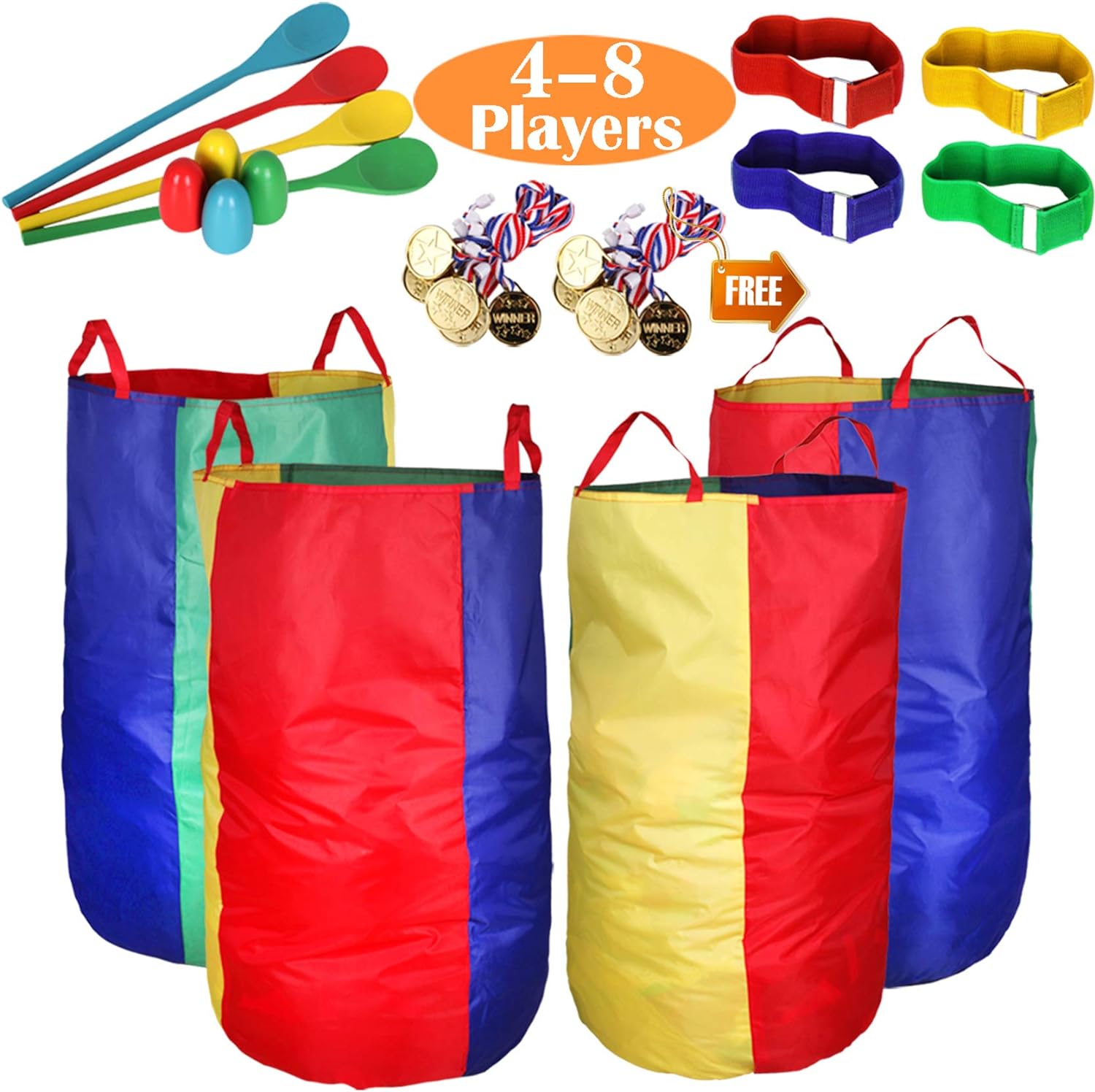Juegos Exterior Niños, Juegos de Carreras de Sacos, Carrera de Huevos, Bandas de Carrera de 3 Patas, Juegos de Fiesta de Cumpleaños para Niños Adultos Familia, Juegos de Lanzamiento para Fiestas