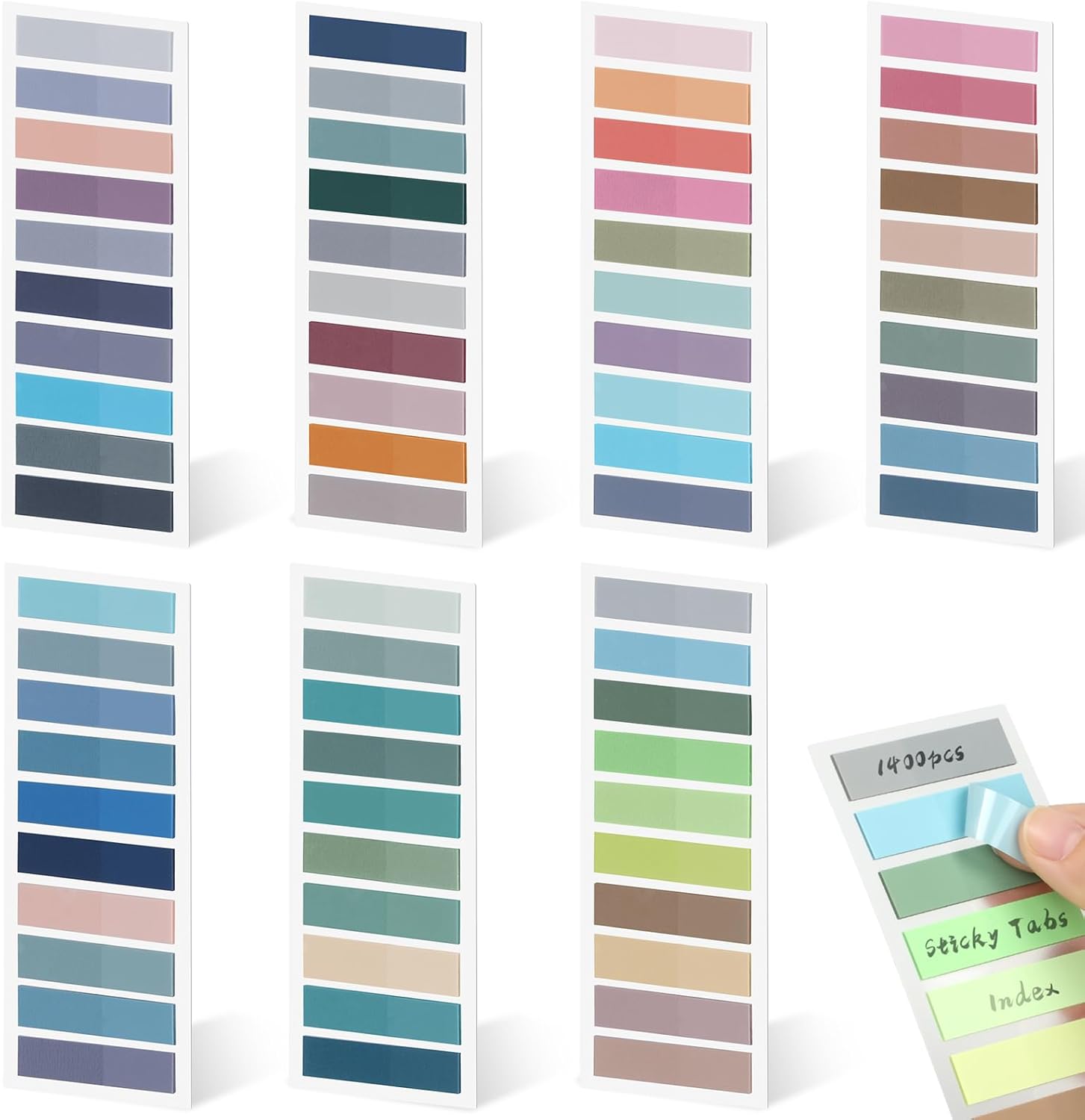 Euqvunn 1400 Piezas Marcadores Adhesivos, 70 Colores Marcapaginas Adhesivos, 7 Blocs, Notas Adhesivas Transparentes, Índices de Pestañas Traslúcidas Reposicionables para Oficina y Planificación