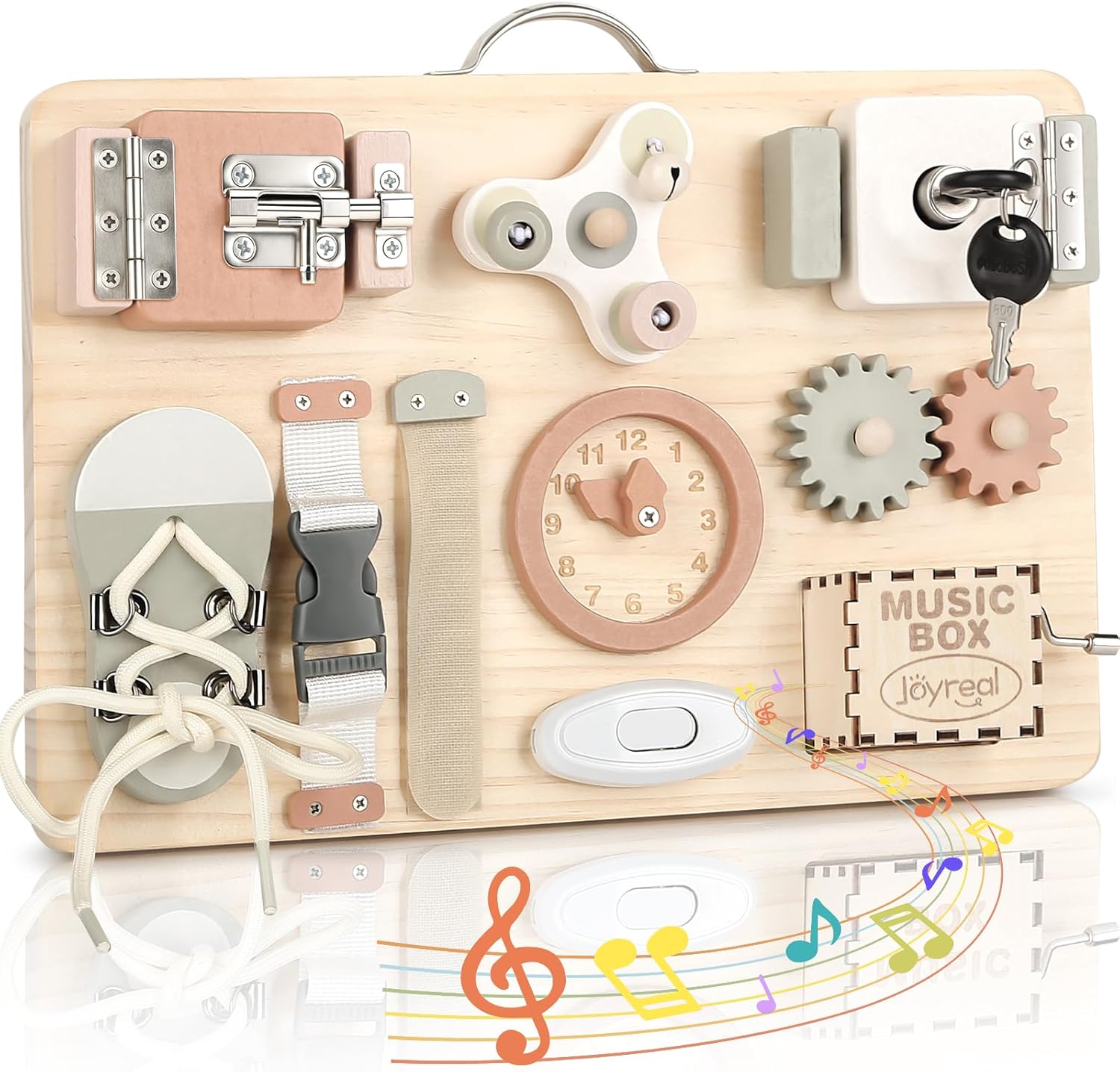 Joyreal Paneles Sensoriales Montessori - Busy Board Madera Tablero Sensorial Montessori con Espejo Juguetes Educativos
