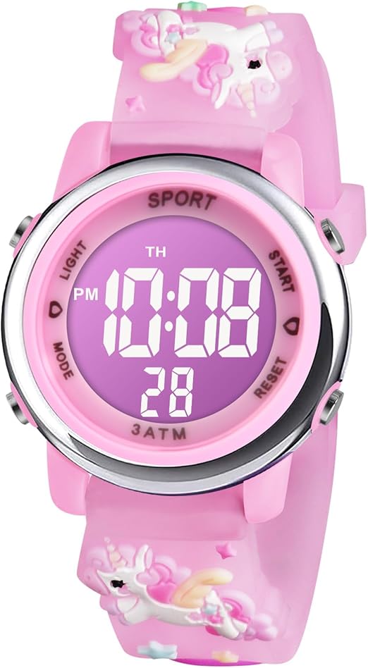Vicloon Reloj Digital para Niños Niña, Luz Intermitente LED de 7 Colores Reloj de Pulsera Niña Multifunción, Reloj Unicornio Niña