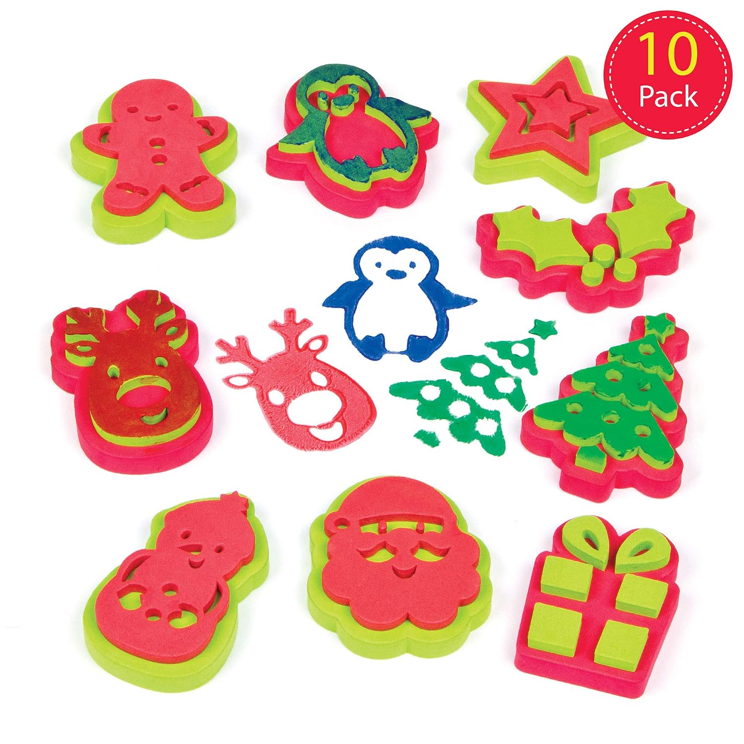 Baker Ross AF808 - Sellos navideños para decorar tarjetas y manualidades (pack de 10)