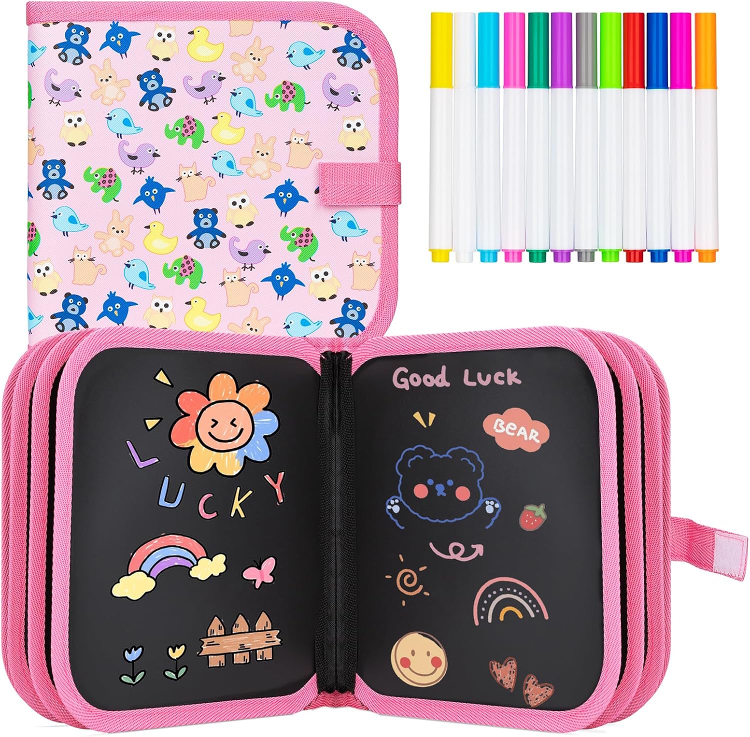 Tarnel Juegos de Pintura para Niños, Libro Pizarra Infantil Reutilizable con 12 Plumas de Colores 14 Página