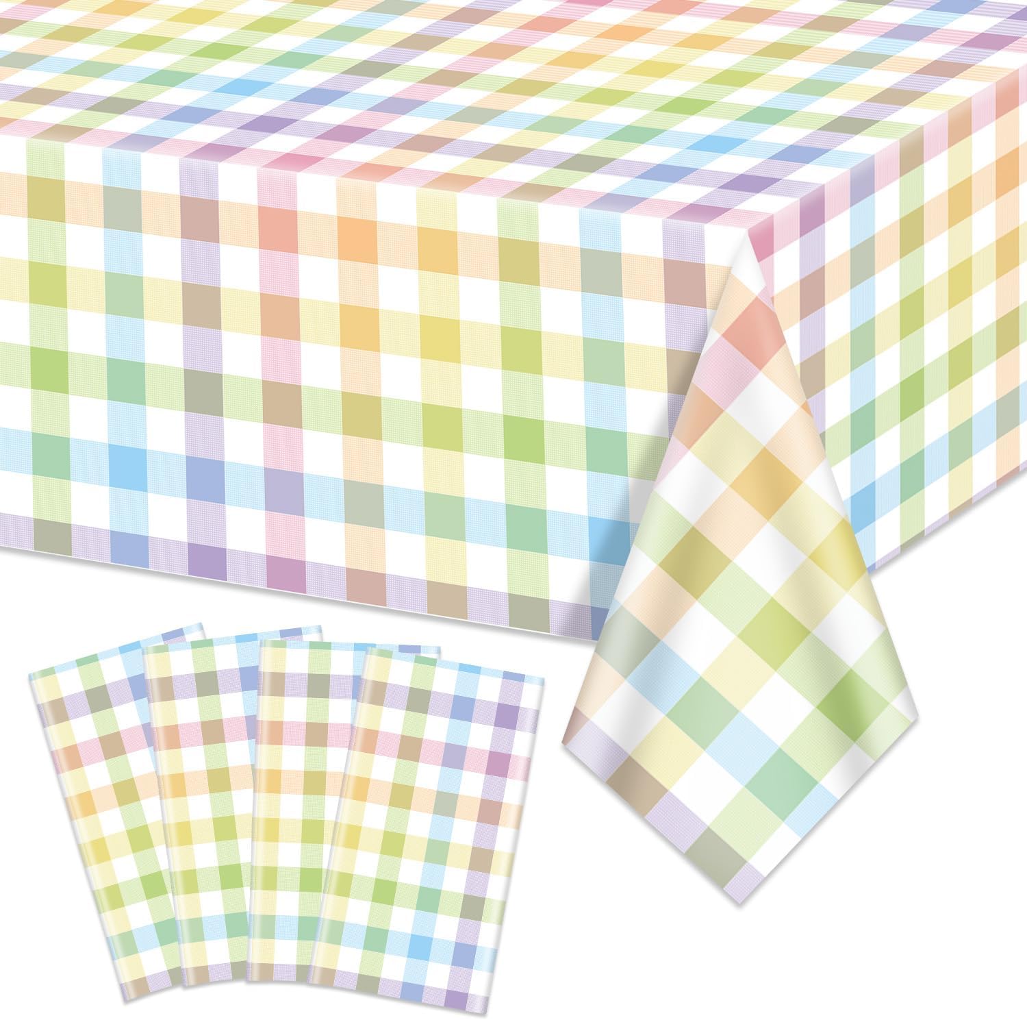 4 manteles de plástico para fiesta de Pascua a cuadros en colores pastel