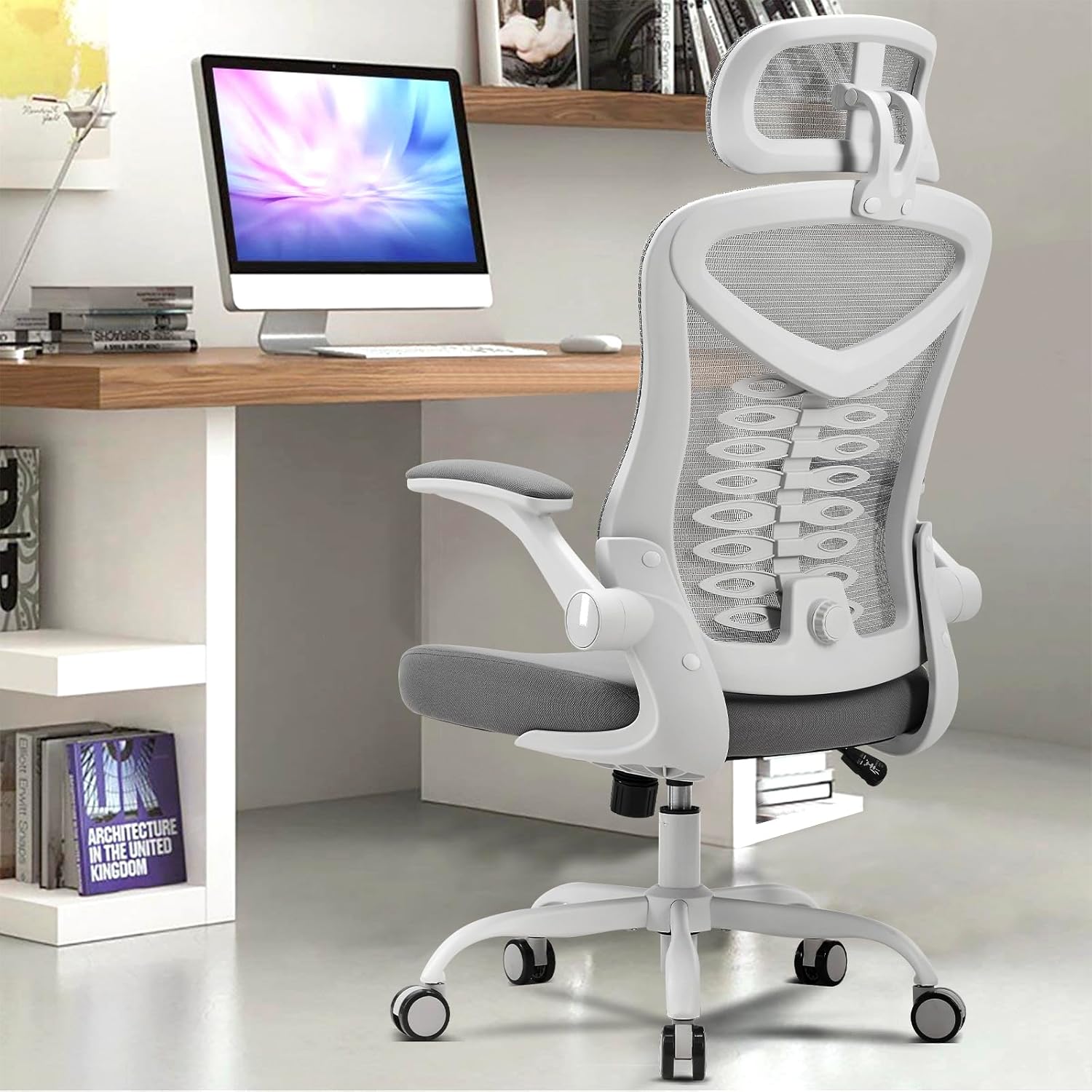 Magic Life Silla de Escritorio Ergonómica con Soporte Lumbar y Reposacabezas (Blanco)