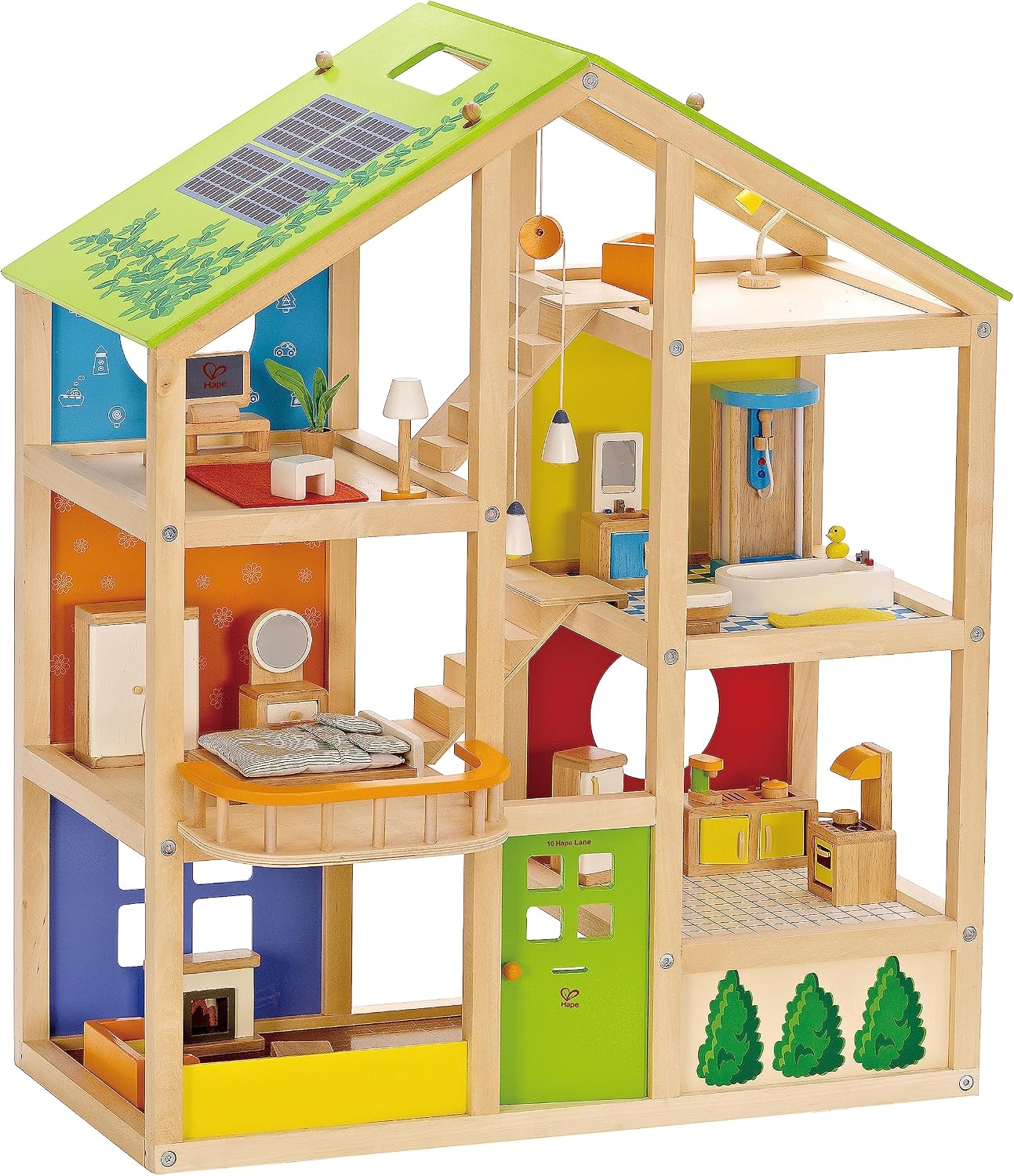 Hape Casa Madera con Muebles para Niños y Niñas | Casa de Muñecas de 3 Pisos