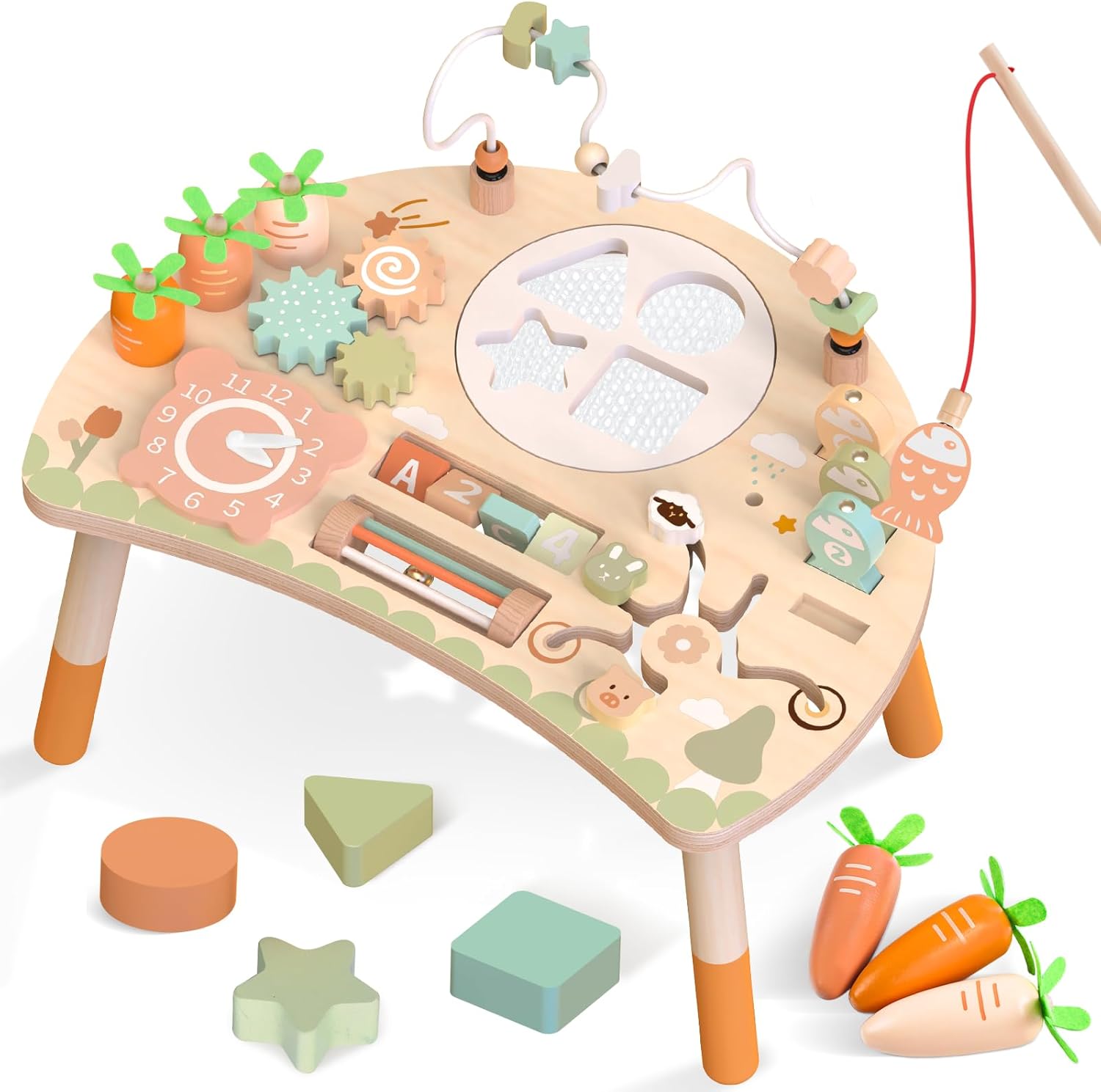 Hewaurorion Mesa de Actividades Bebe de Madera 9 en 1 Juguetes Sensorial Montessori