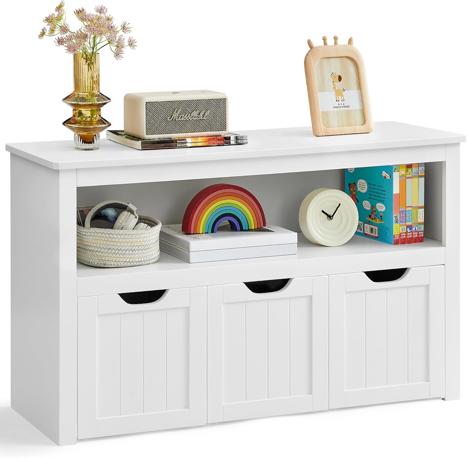 VASAGLE Estantería para Niños, Estantería Infantil, 3 Contenedores con Ruedas, Blanco Nube LHS380W01