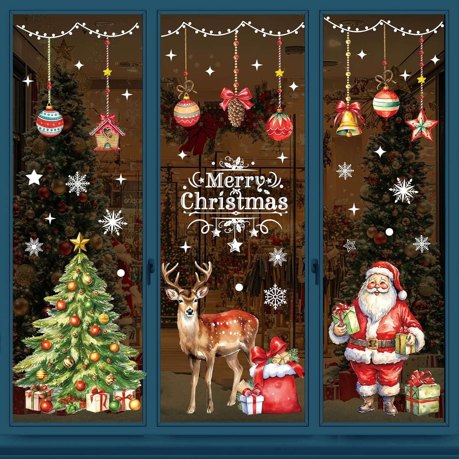 WUQNGI 86 Piezas Pegatinas Navidad Ventanas Cristal Grandes
