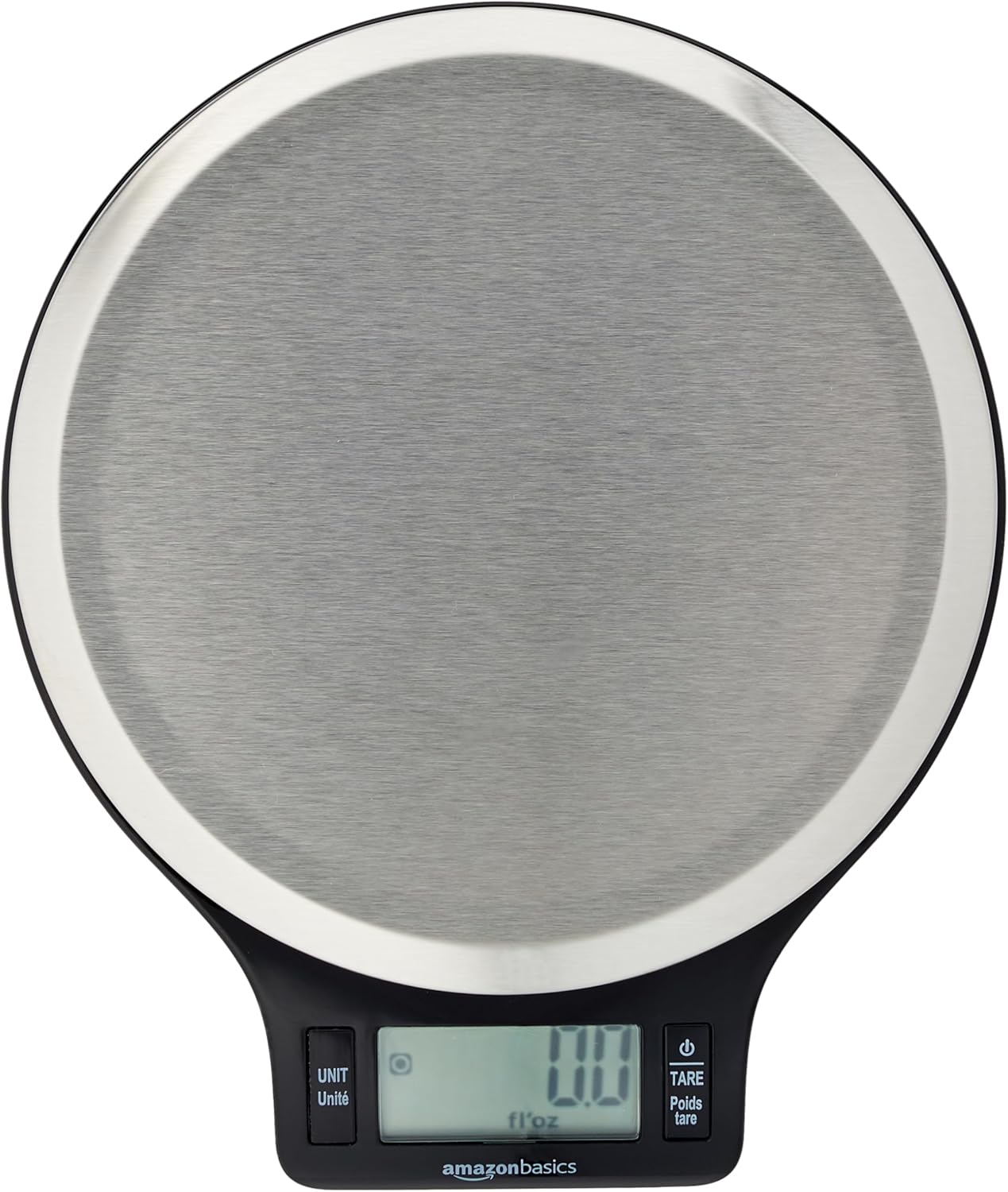 Amazon Basics Báscula de Cocina Digital con Pantalla LCD, sin bisfenol A (BPA), de Acero Inoxidable (Pilas Incluidas), Pesa hasta 11 Libras, Negro
