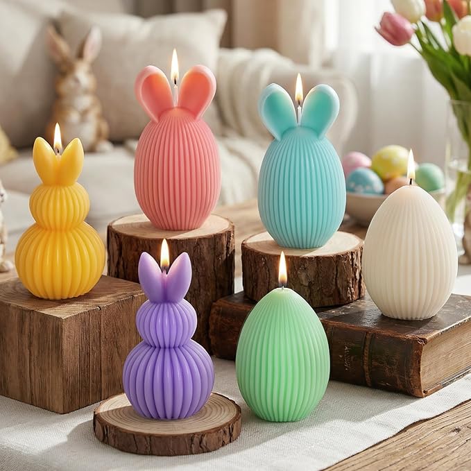 Lanpn 6 Pcs Velas Conejo & Huevo de Pascua Regalo