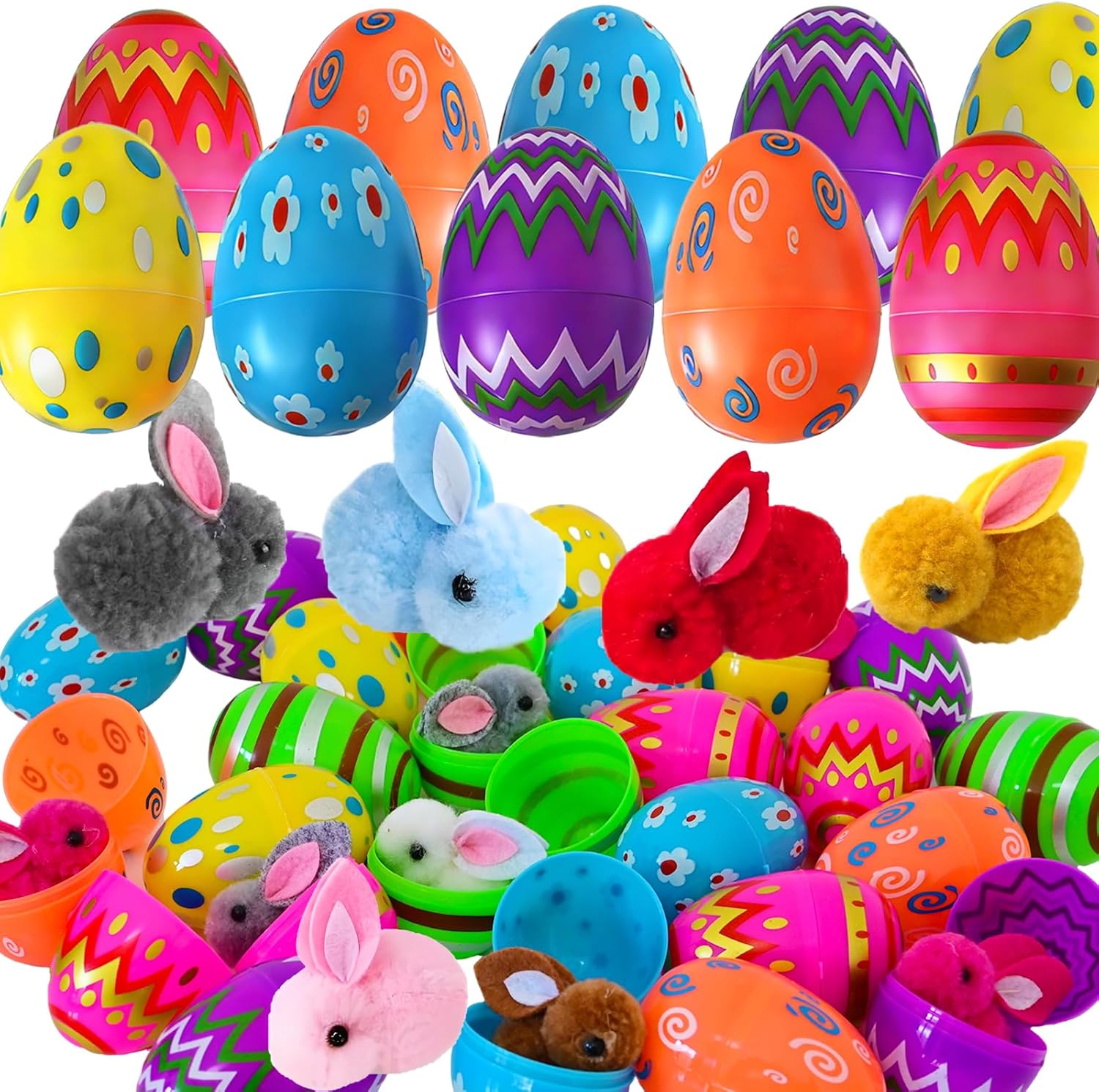 Omuyasi Paquete de 24 huevos de Pascua precargados con peluche de conejo