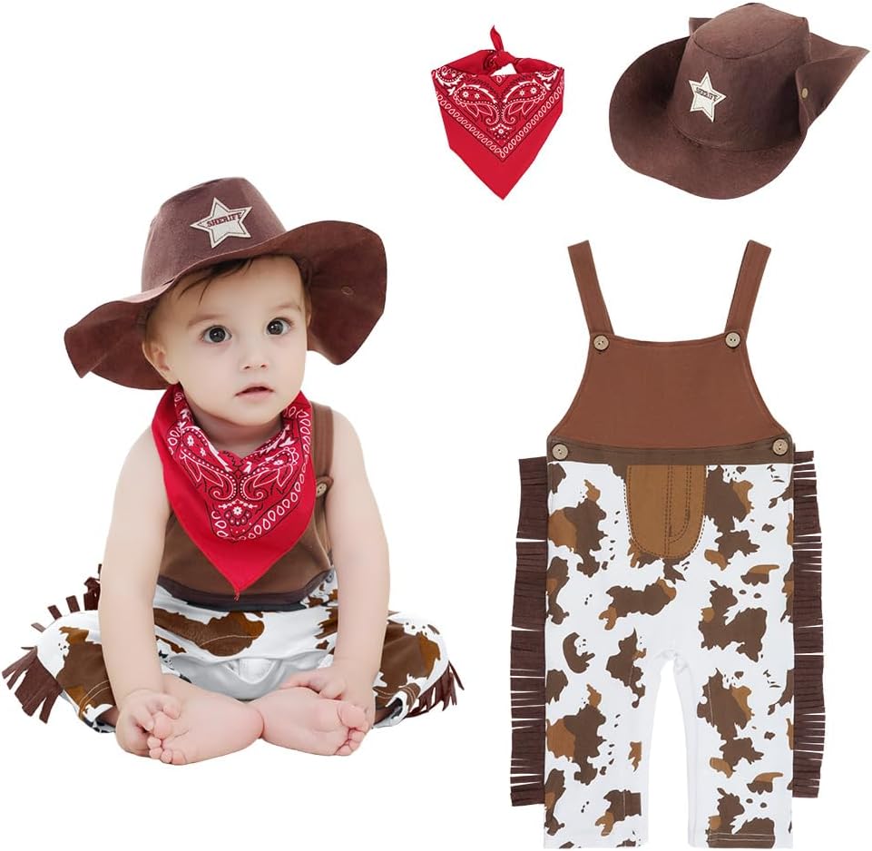 Vicloon Disfraz Ropa de Vaquero Cowboy con Pañuelo Rojo y Sombrero