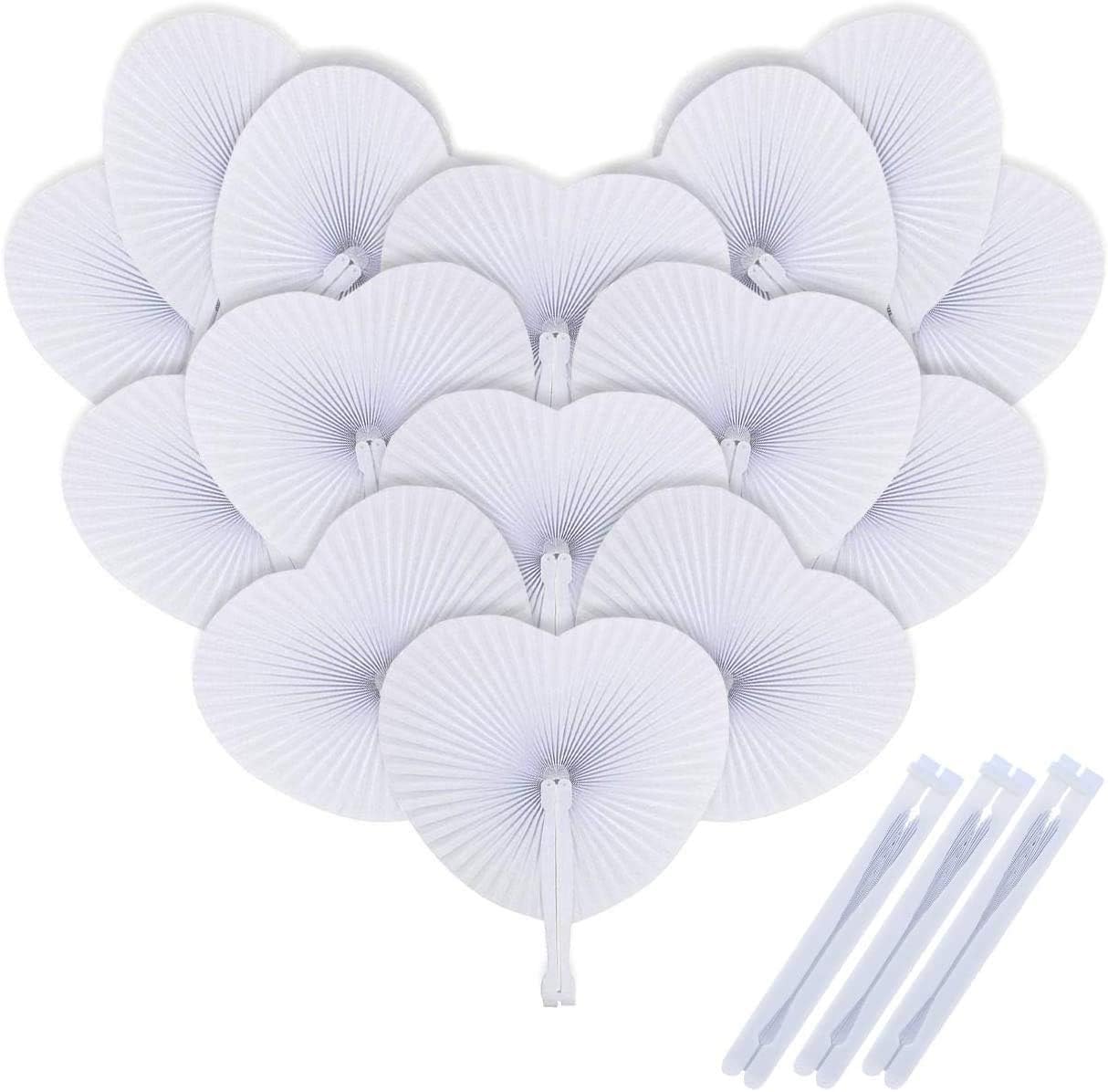iZoeL Abanico Boda 48 Piezas Abanico Mano Blanco Abanico Boda Corazón Invitado Boda Regalo Decoración Boda Vintage