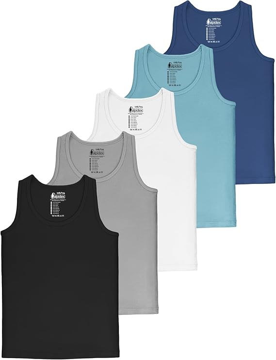 ALPIDEX Pack de 5 Camisetas Interiores Niño 100% Algodón Camisetas Sin Mangas