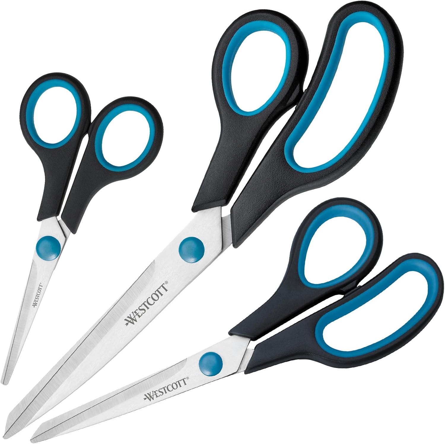 Westcott Easy Grip - Set de tijeras, 3 unidades, color azul/negro