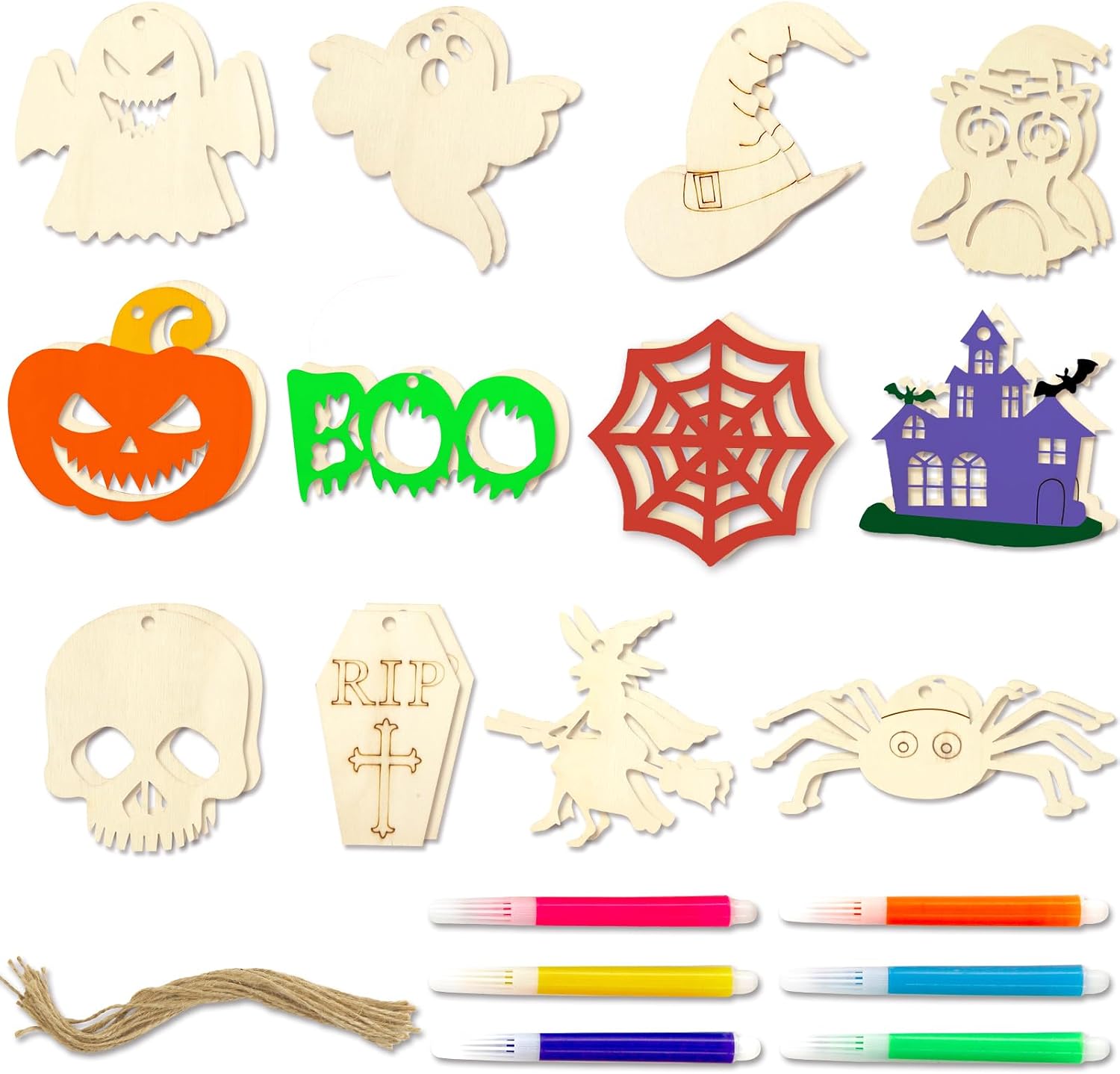 24 Piezas Halloween Manualidades Madera Niños