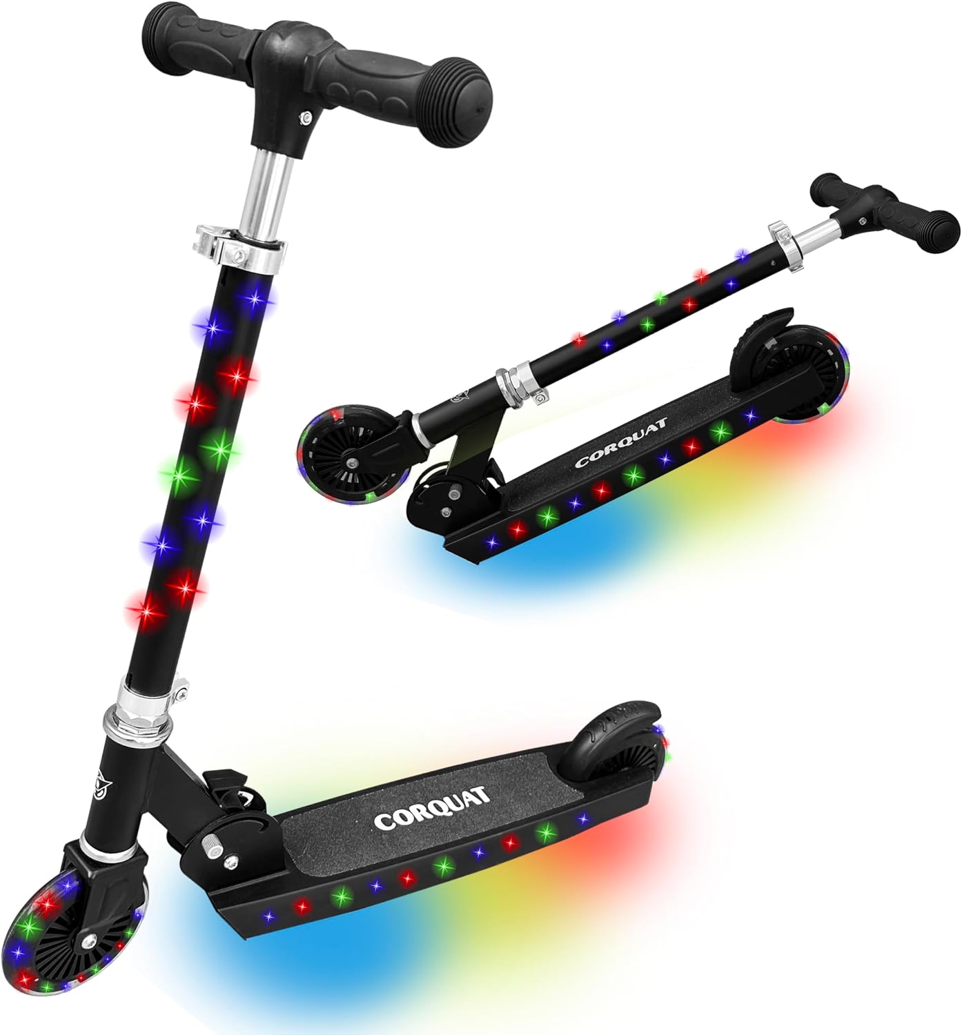 CORQUAT Patinete con Luces led, Patinete Plegable, Altura Ajustable para niños de 3 a 10 años