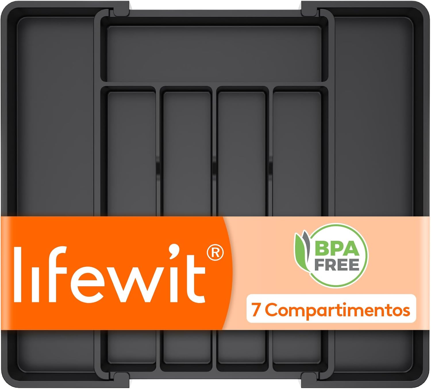 Lifewit Organizador de Cubiertos para Cajón Cocina, Bandeja para Menaje Extensible, Cubertero Compacto Negro