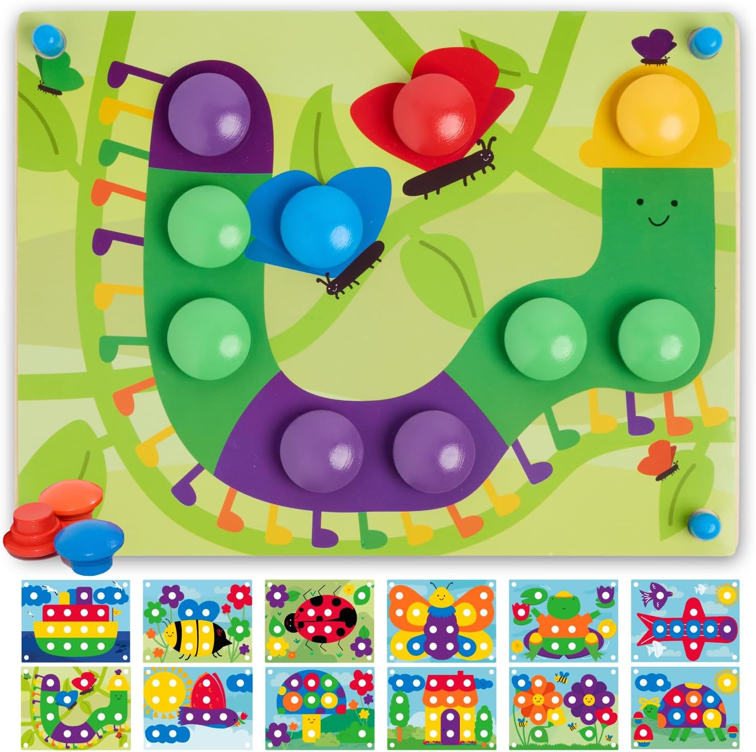 Nene Toys Puzzle de Madera para Niños 2+ Años – Juguete Montessori con Botones de Colores y Tarjetas