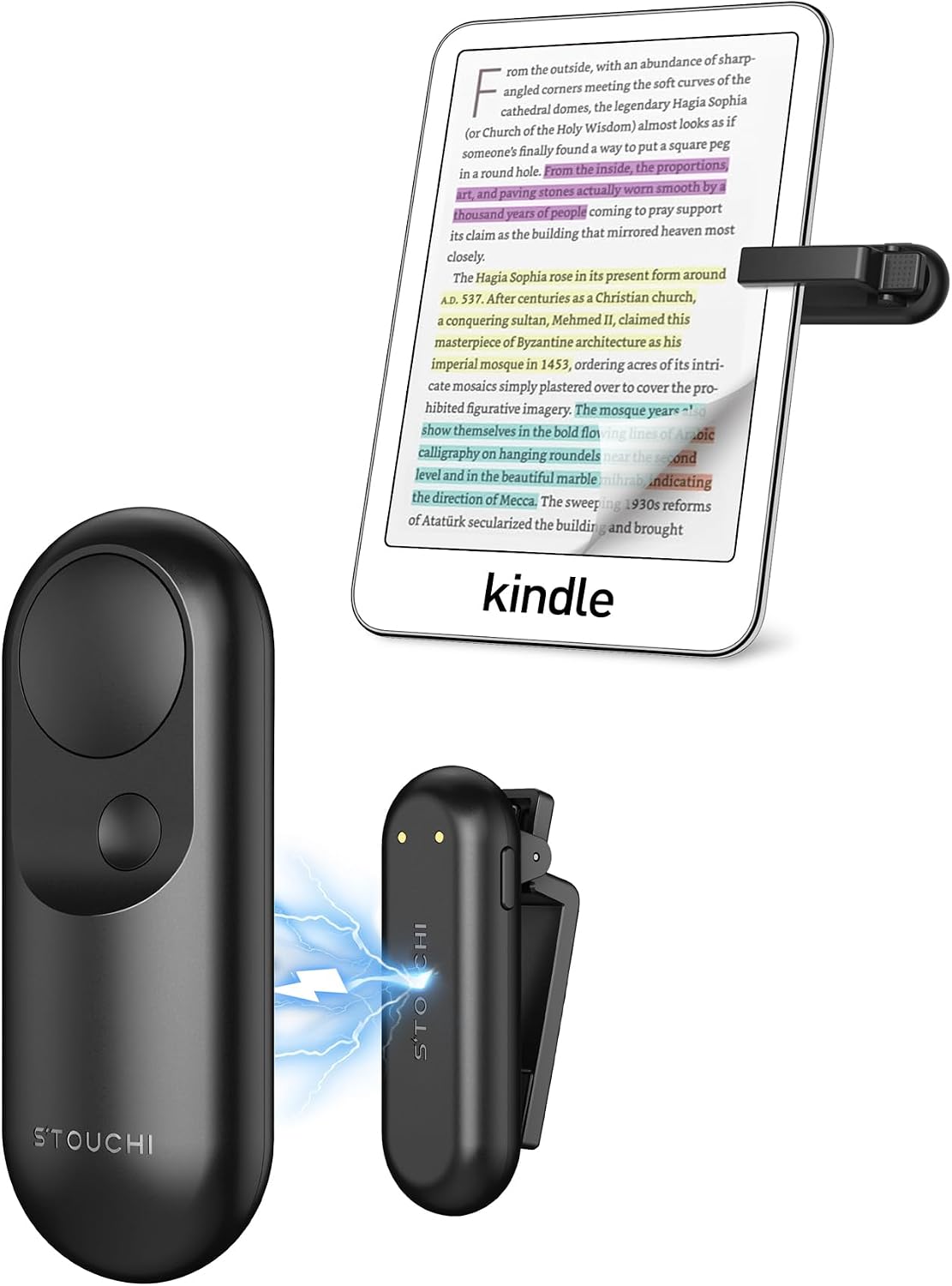 Stouchi Control Remoto Turner de página para Kindle Paperwhite Accesorios Colorsoft Oasis Scribe eReaders 2 en 1 magnético Kindle Clicker Ligero con Correa de muñeca-Negro
