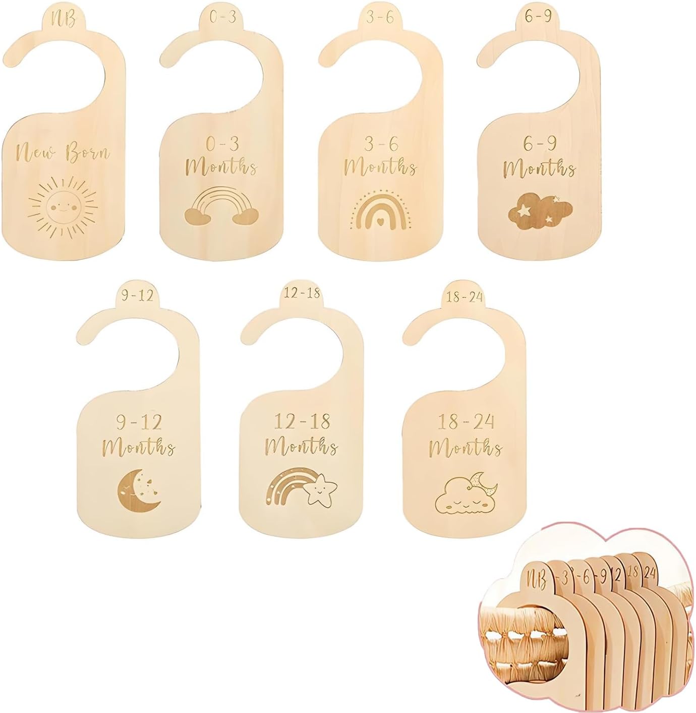 Separador de Tallas de Madera para Bebé, 7 PCS Separadores de Ropa para Armario
