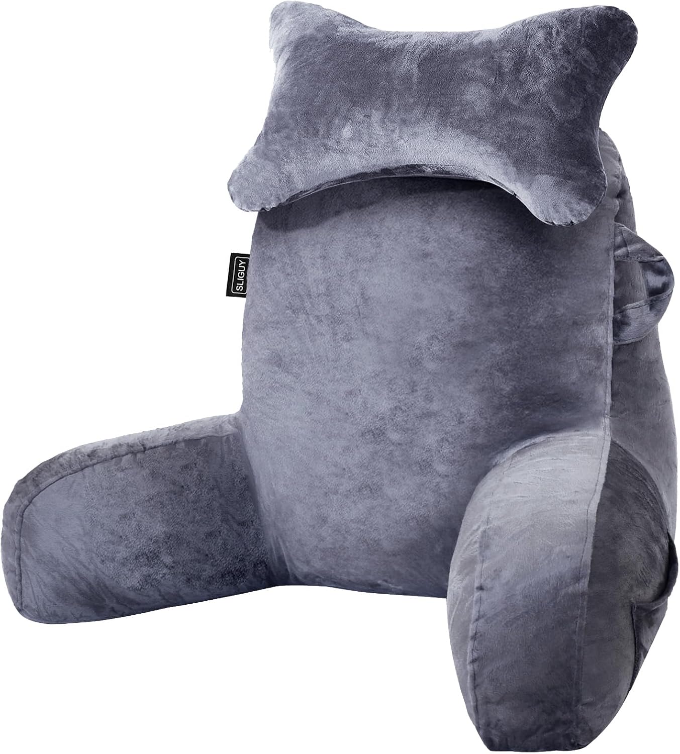 SLIGUY Almohada de lectura para sentarse en la cama, sofá para adultos, almohada de espalda con soporte para brazos y bolsillos
