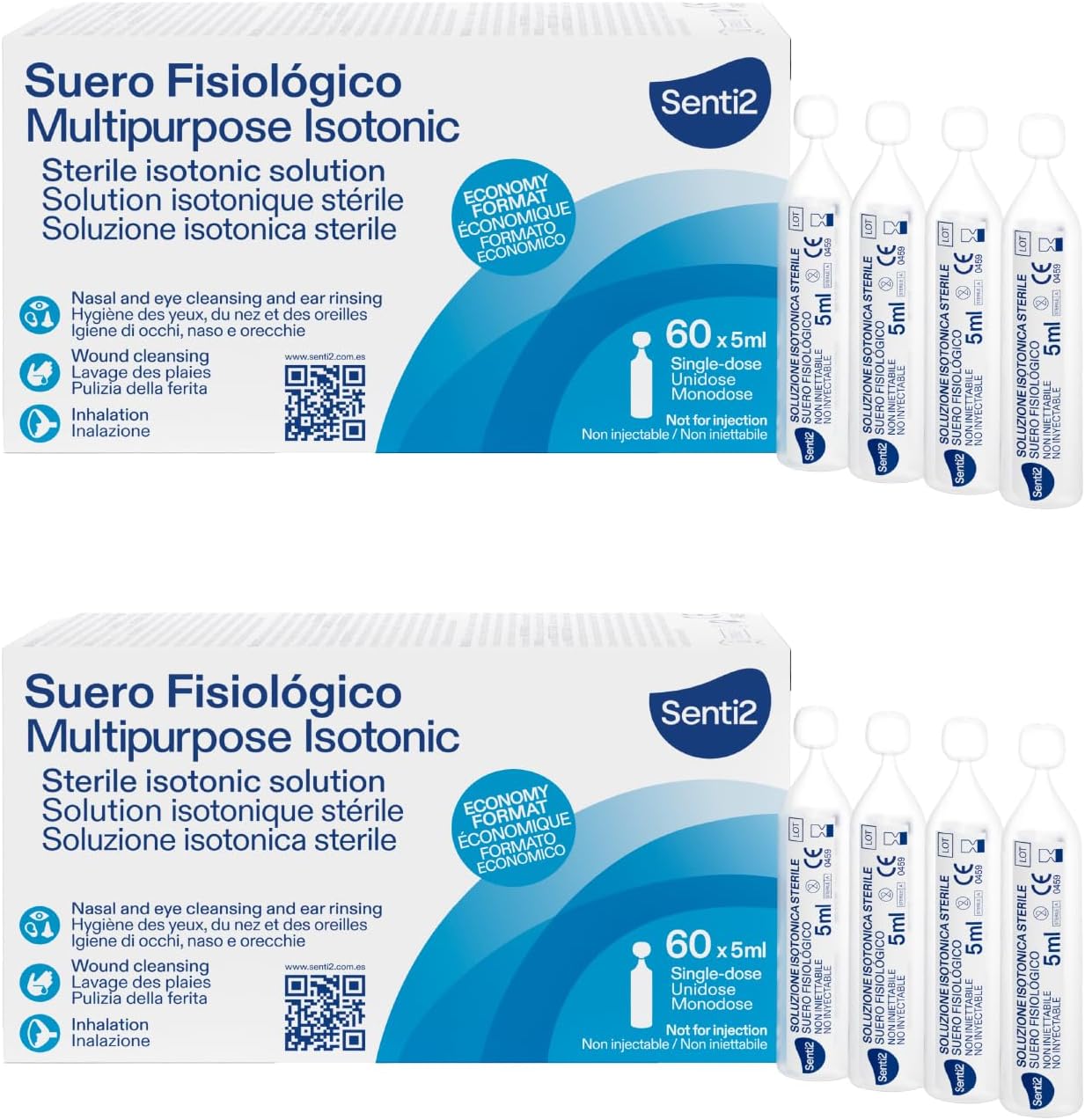 Senti2 - Suero Fisiológico en Monodosis 60 uds, Pack de 2