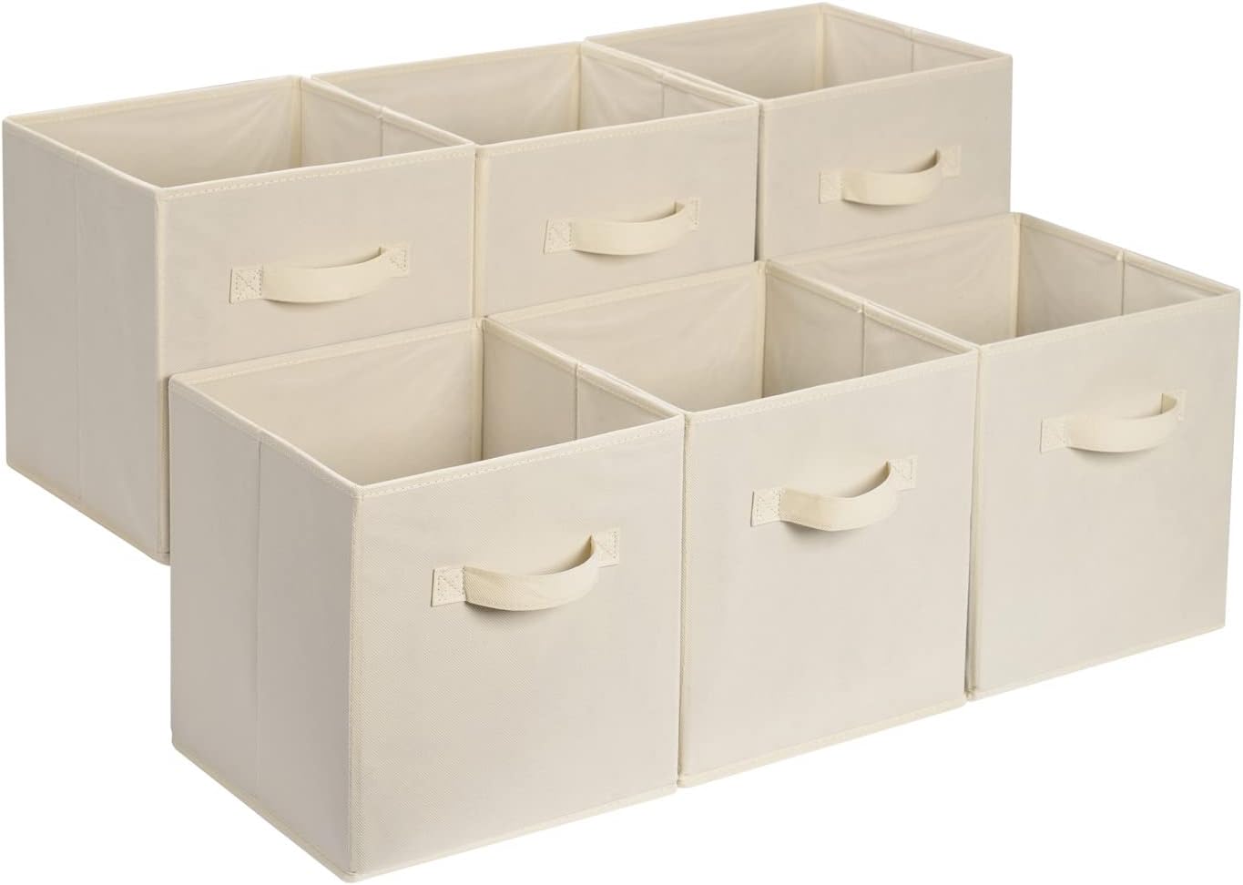 Amazon Basics Cubos de almacenamiento, de tela, plegables, con asas, 33x33x33 cm, color beige, juego de 6