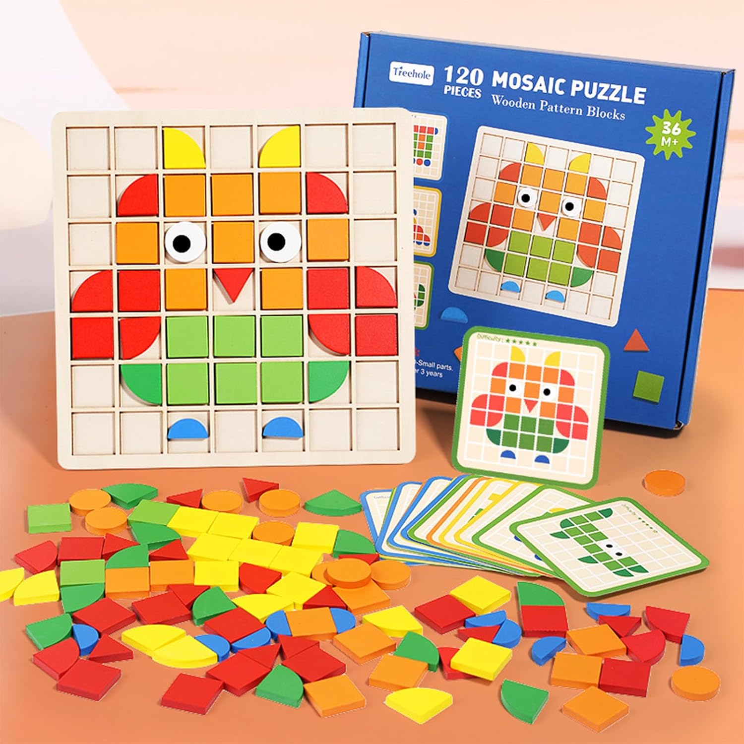 Jastown Juguetes Montessori Niños 3 4 5 6 Años, Puzzle Tangram Rompecabezas niños, 120 Bloques de Madera