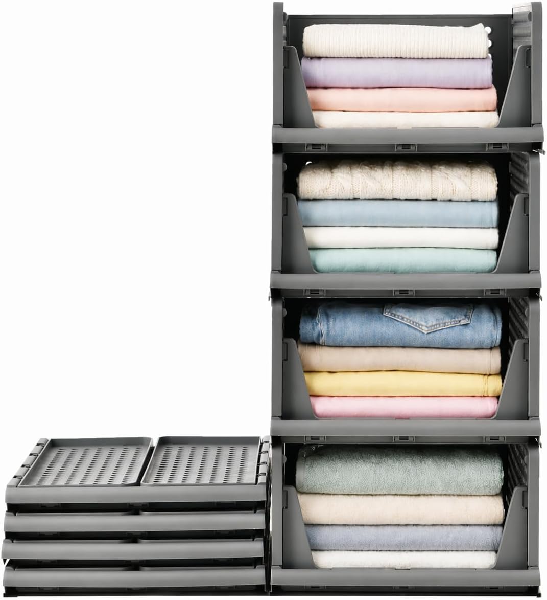 RMAN® 4 pcs Organizador Armario Cajas Almacenaje Ropa, Gris