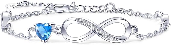 Tusuzik Pulsera Plata Esterlina 925 Infinity Corazón - Regalo Día de la Madre