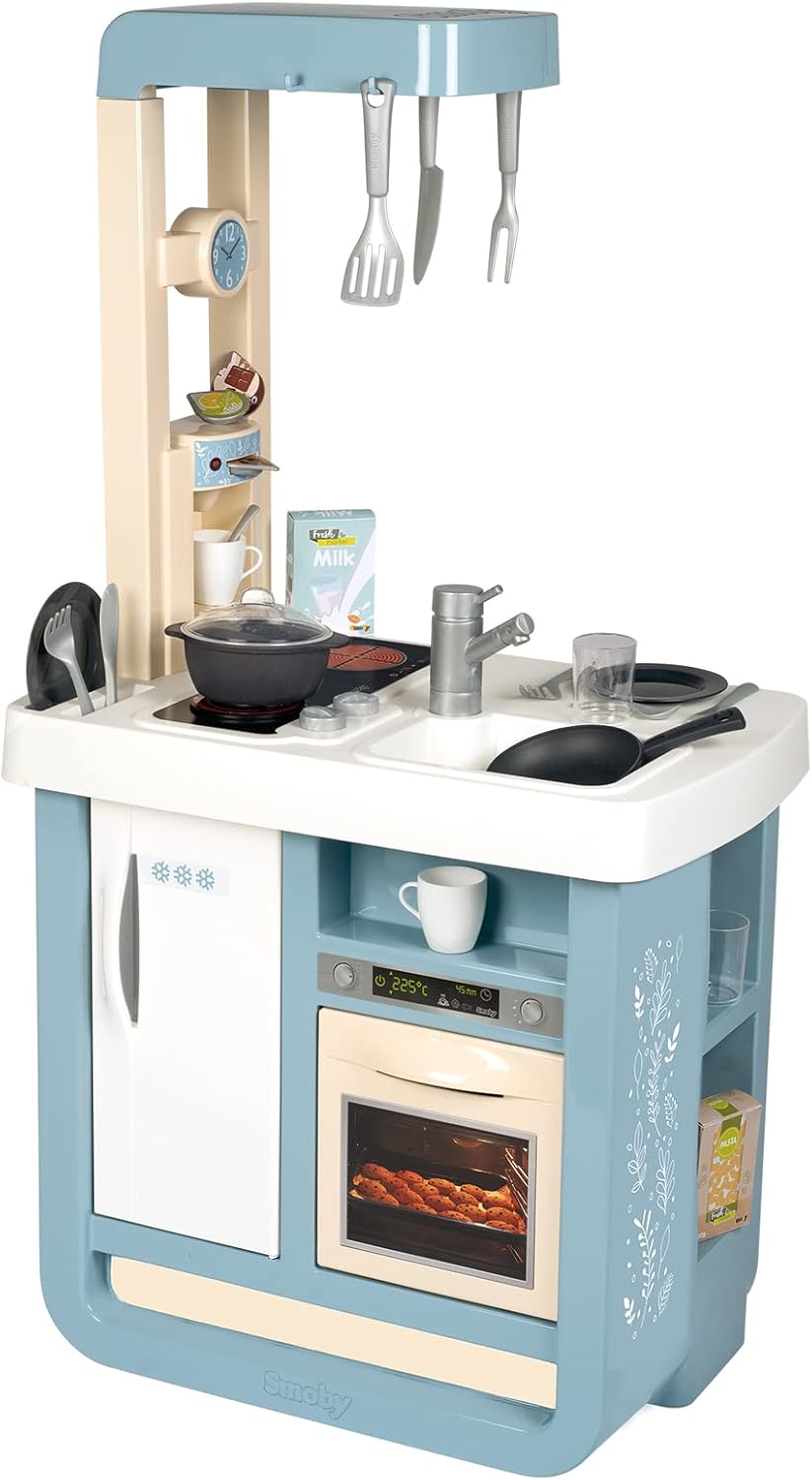 Smoby- Cocina de Juguete Bon Appetit, 23 Accesorios, Horno y Campana, Placa de Cocción con Efectos Sonoros
