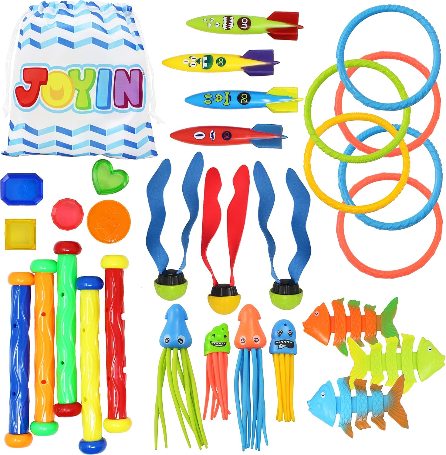 JOYIN 30pcs Juguetes de Buceo Juegos de Agua Verano Piscina Juguetes para Nadar bajo el Agua Conjunto Juguetes de Entrenamiento Torpedo Bandit