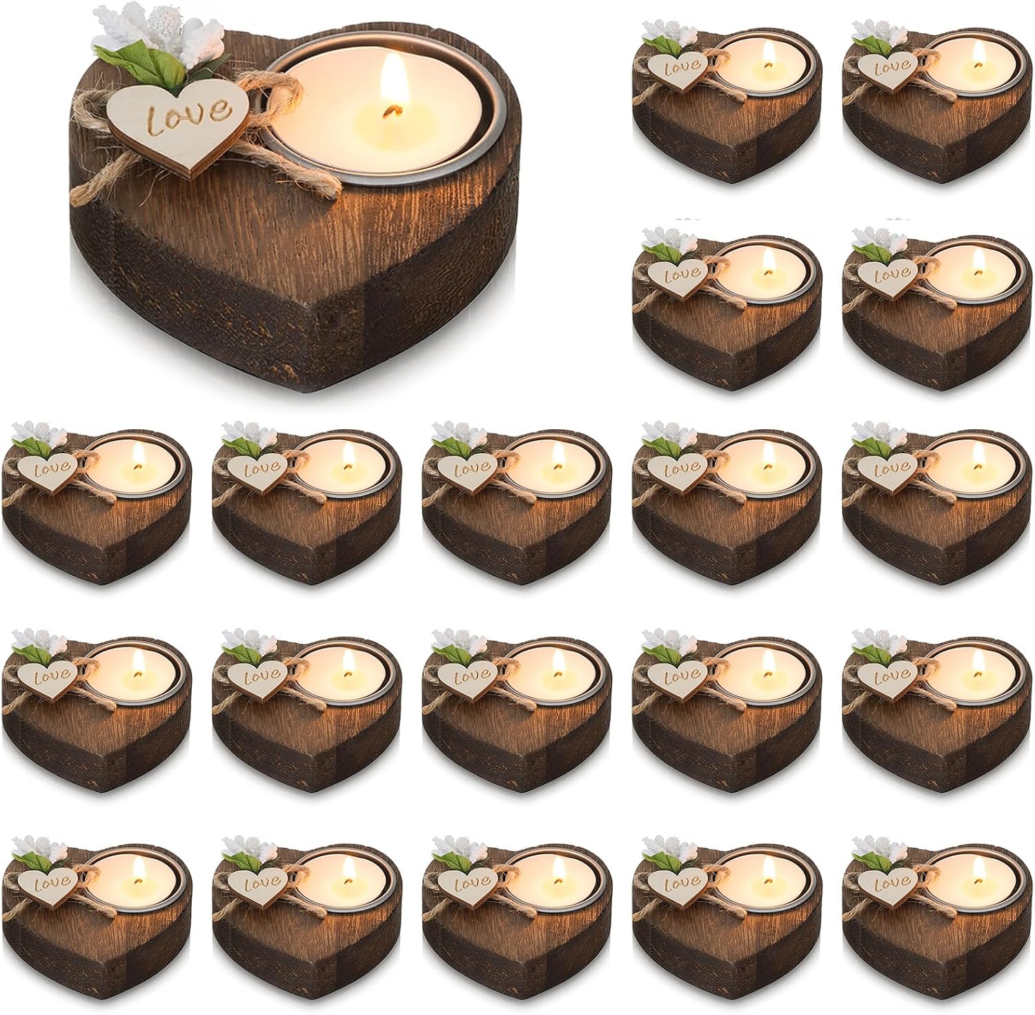 NUPTIO Portavelas de Té de Madera 20 Piezas Recuerdos de Boda