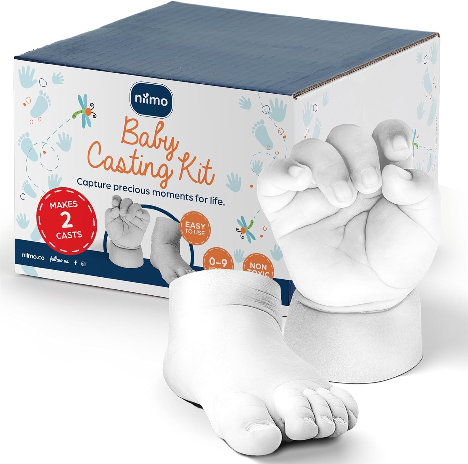 Niimo® Kit 3D Molde Manos y Pies Para Bébé - Kit Escultura Manos y Pies, Seguro y No Tóxico, Regalo Pareja, 2 Figuras