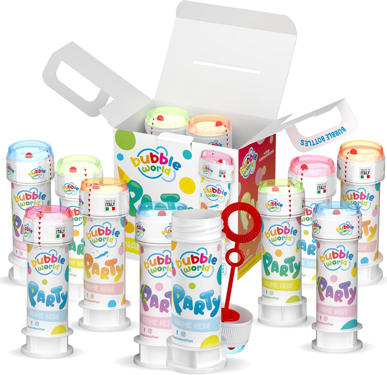 Bubble World - Party Pack, 12 tubos de burbujas de jabón