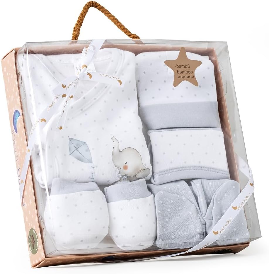 Interbaby Set Regalo Bebé 5 Piezas, modelo Elefantito, gris