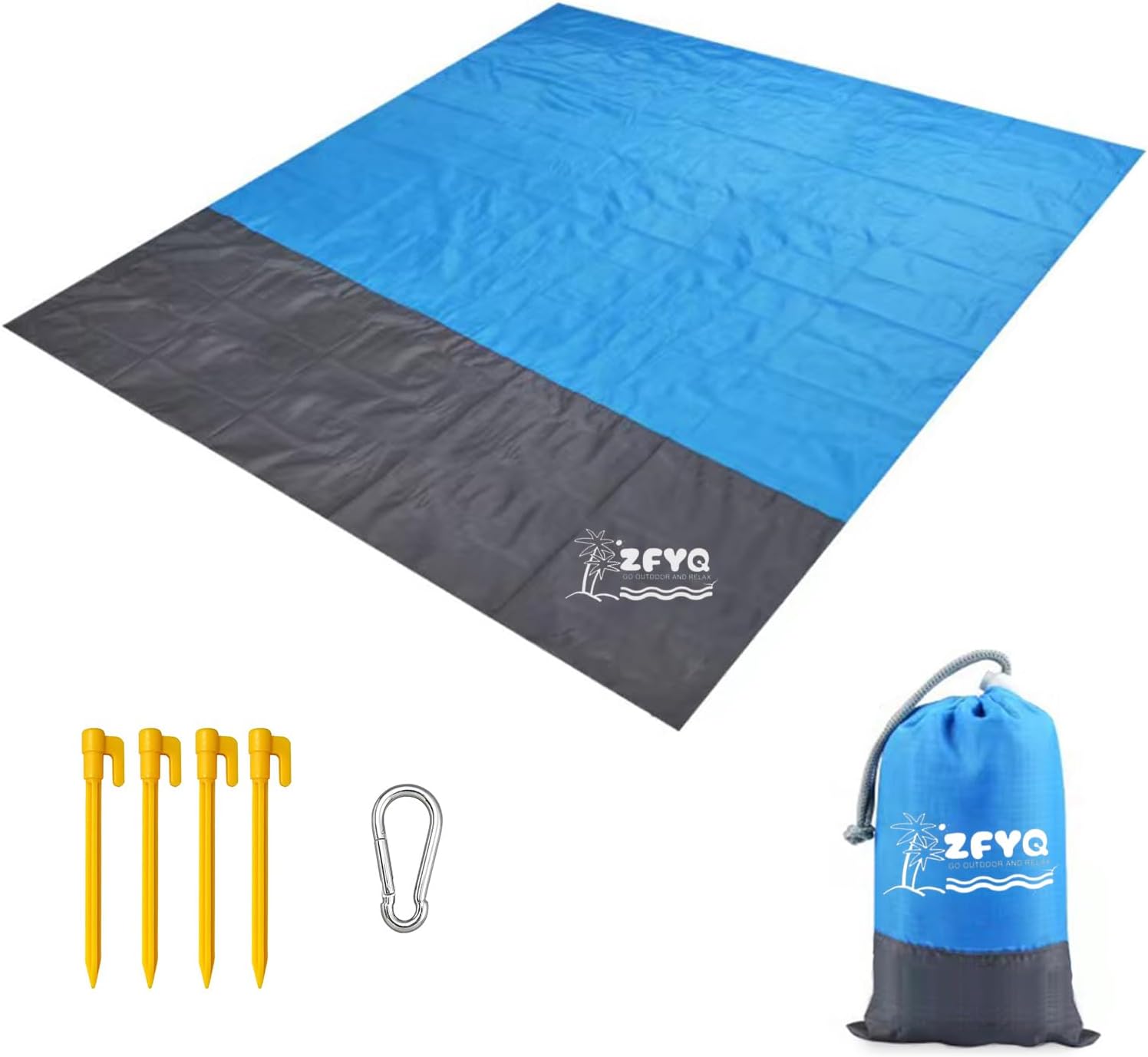 ZFYQ Alfombras de Playa 200 x 210 cm Manta de Picnic con 4 Estacas