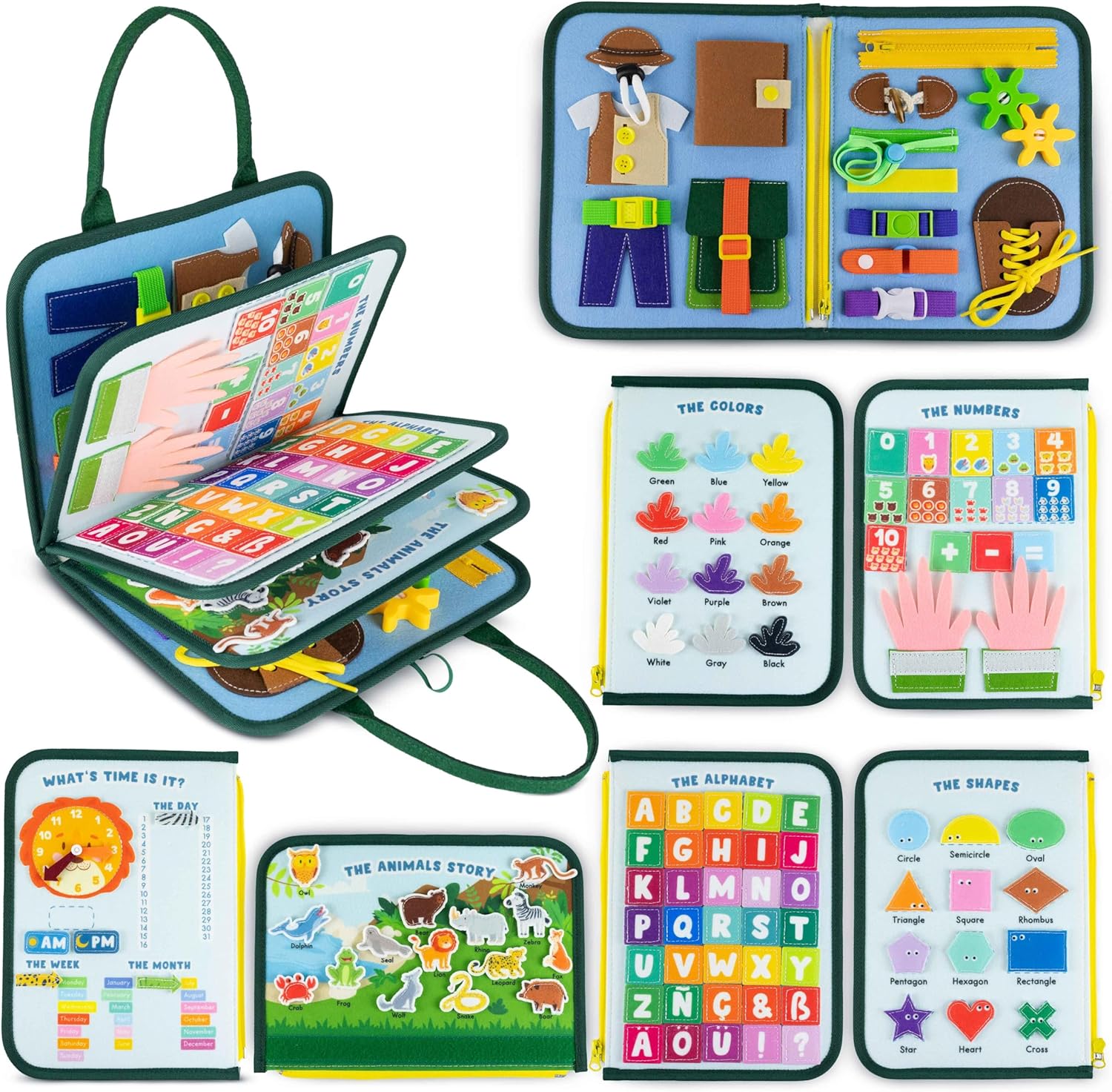 BONNYCO Busy Board Montessori de Fieltro, Maletín de Paneles Sensoriales
