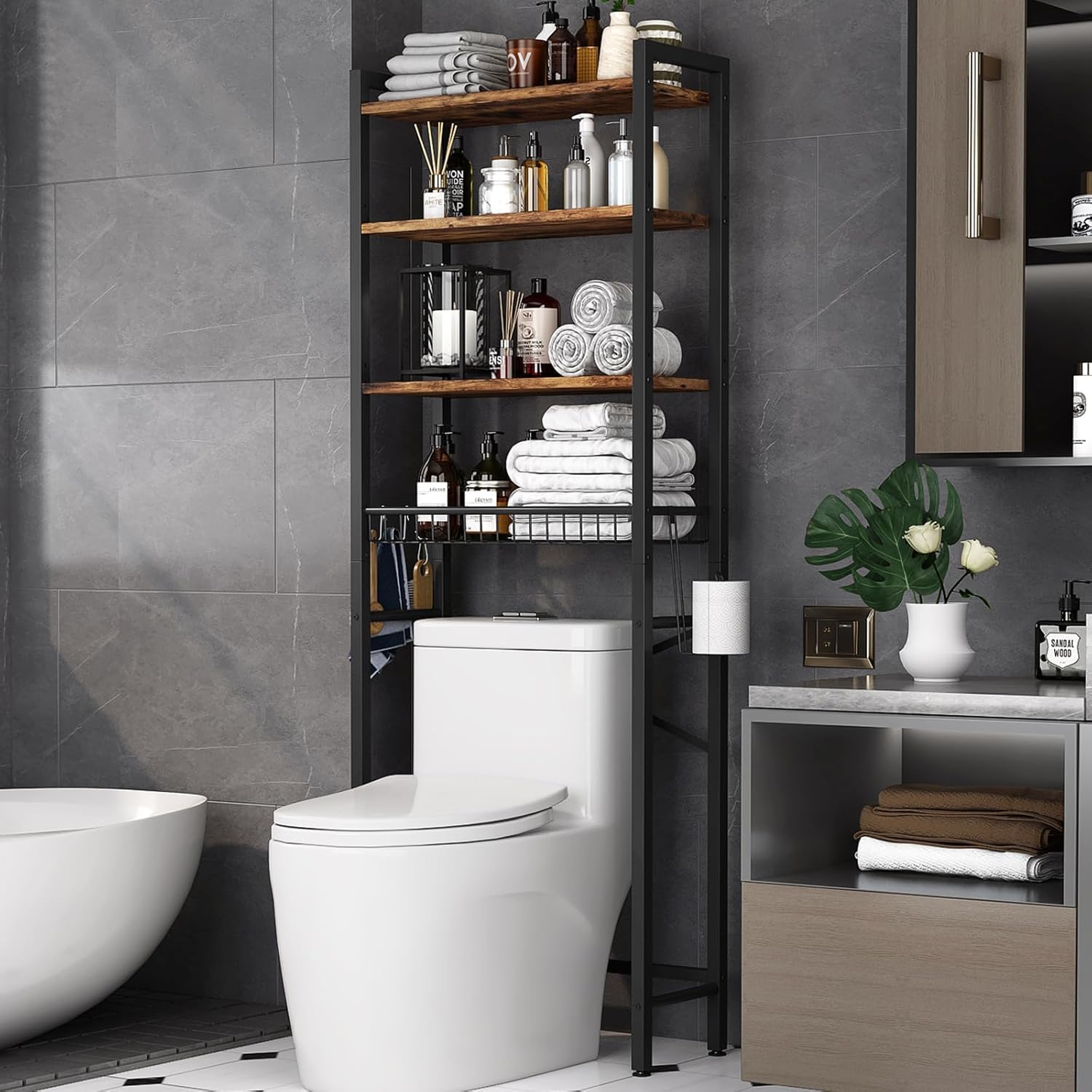Kalrin Estante de Baño Multifuncional Ajustable de 4 Niveles con Cestas