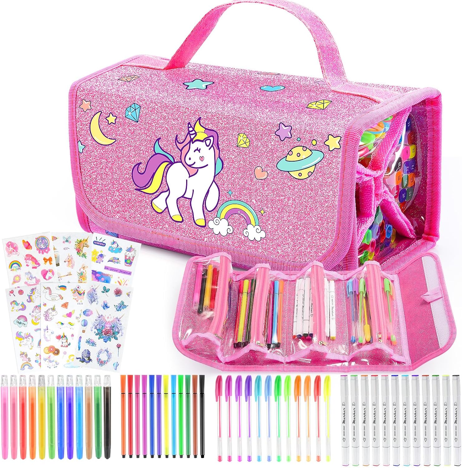 HappyGoLucky Maletín Pinturas para Niños Acuarelas Marcadores Rosa Unicornio