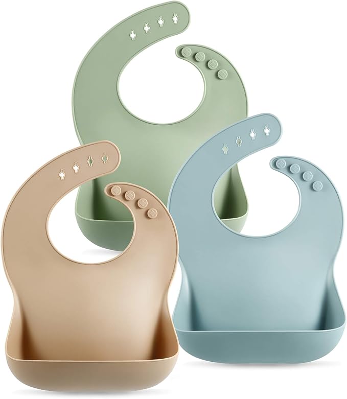PandaEar Paquete de 3 Lindos Baberos de Silicona para Bebés y Niños Pequeños Impermeables