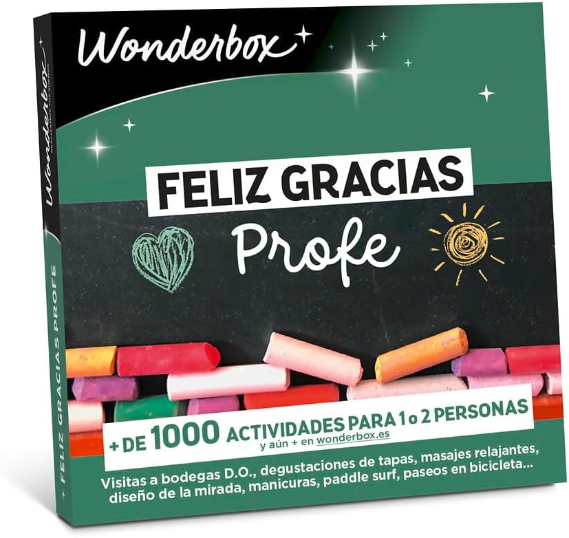 WONDERBOX - Caja Regalo - Feliz Gracias Profe - 1 Actividad a Elegir: gastronomía, Actividad de Aventura o Bienestar