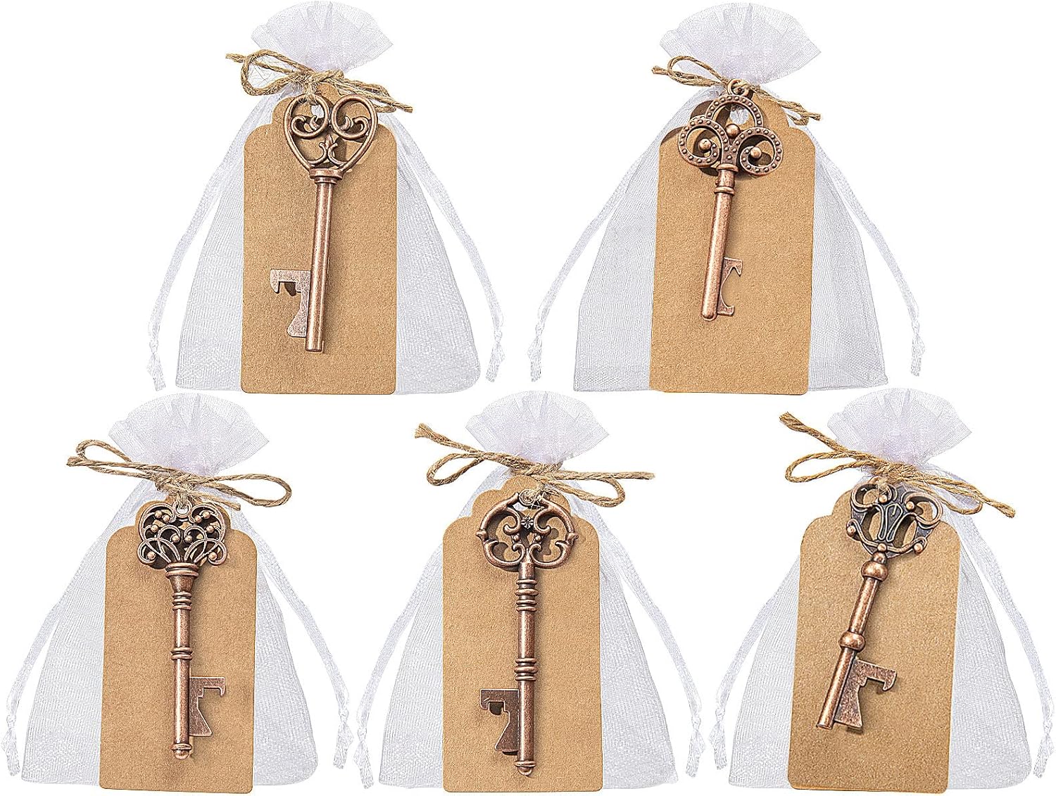 GoMaihe Clave Abrebotellas 50Pcs 5 Estilos de Retro con Bolsa Transparente, Etiqueta de Regalo, Decoración de Mesa de Boda Cumpleaños