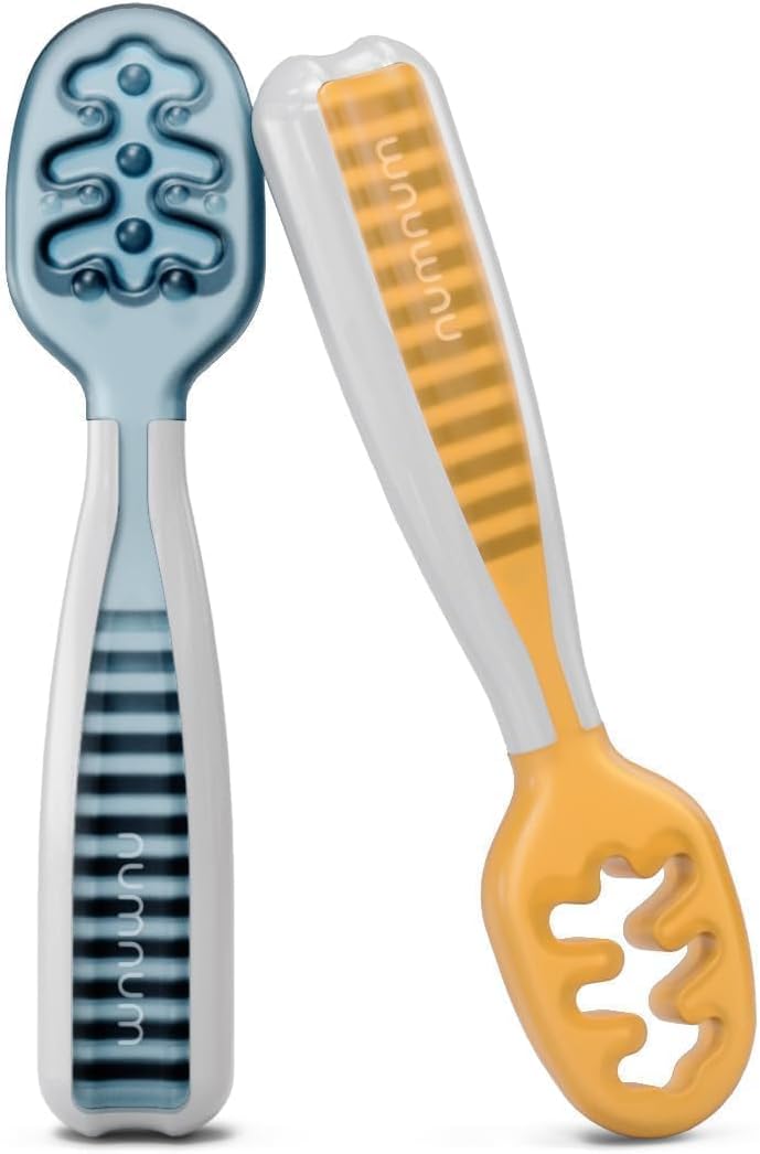 NumNum Precucharas de Aprendizaje Para Bebés, Juego de 2 Cucharas de Silicona (Etapa 1 + Etapa 2)