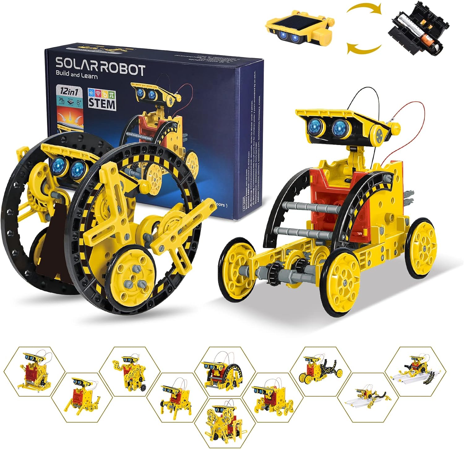 OMWay Robot Solar, Kit Robotica Juguetes Niños 7 8 9 10 Años, 12 en 1 Juegos Educativos Ciencia Experimentos Construcciones para Niños 11 12 Años