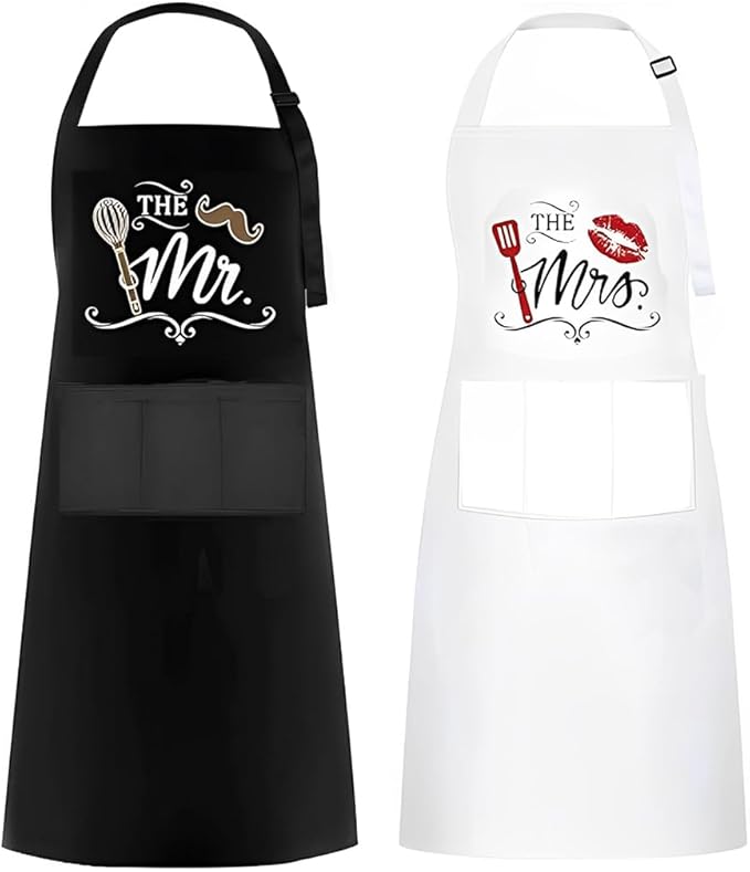 NJCXOLA delantales de cocina Mr. & Mrs, delantal para parejas